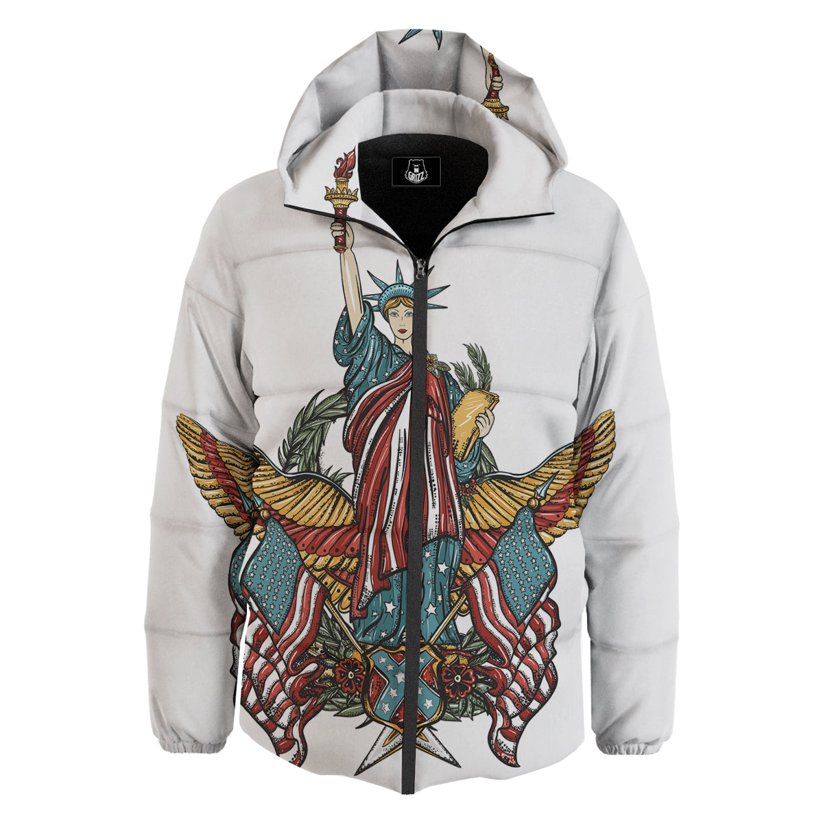 Patriotic Art Statue Of Liberty Print Down Jacket-grizzshop