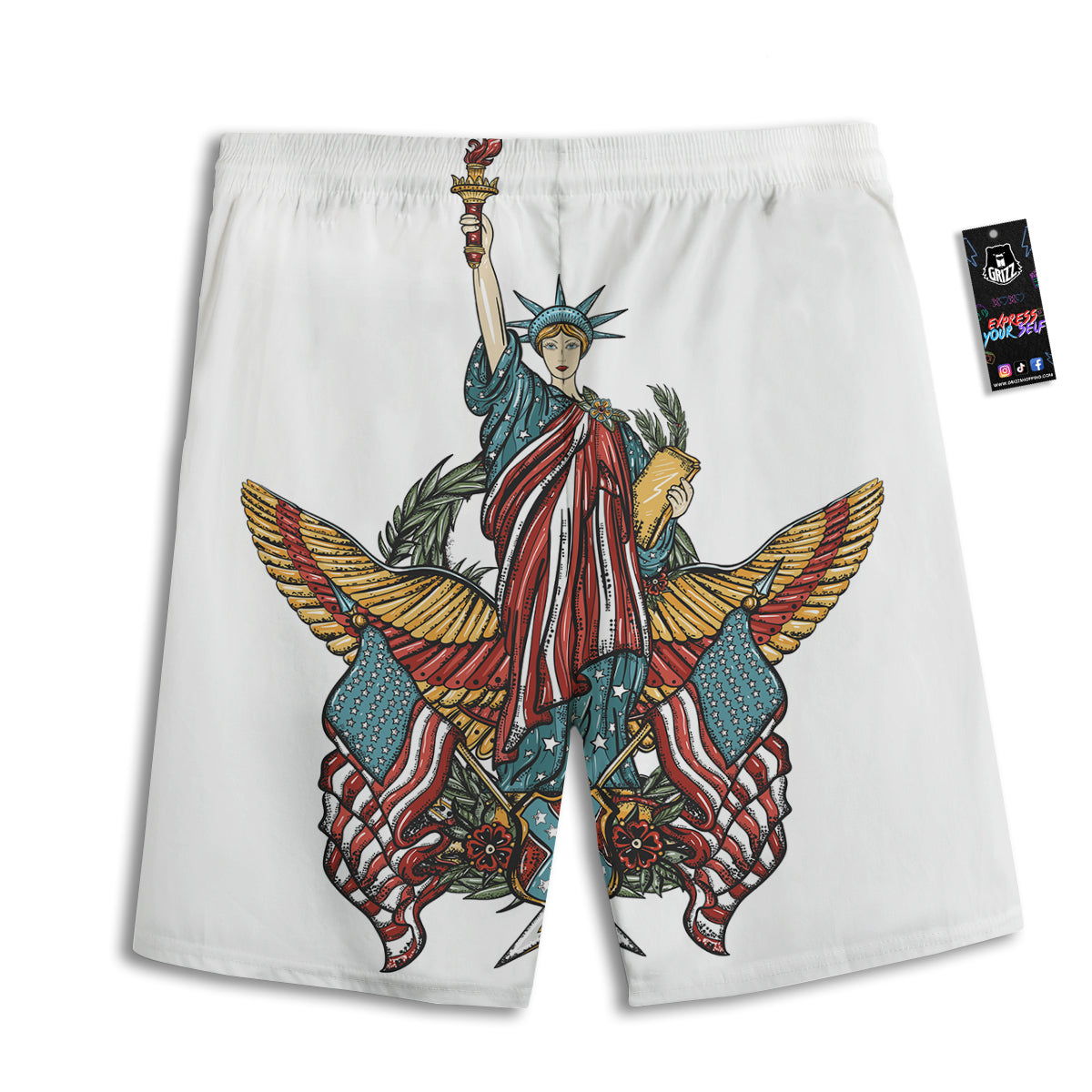 Patriotic Art Statue Of Liberty Print Men's Athletic Shorts