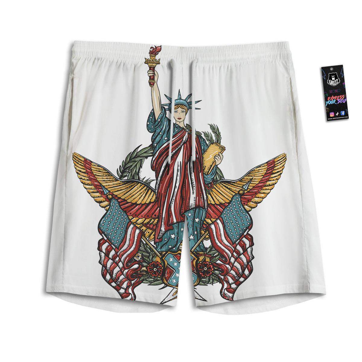 Patriotic Art Statue Of Liberty Print Men's Athletic Shorts