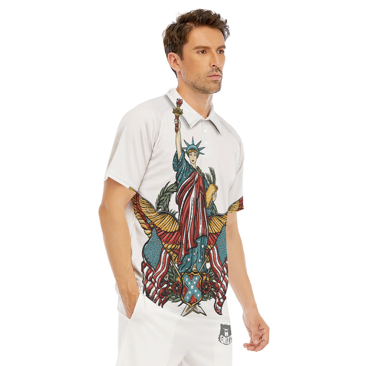 Patriotic Art Statue Of Liberty Print Men's Golf Shirts-grizzshop