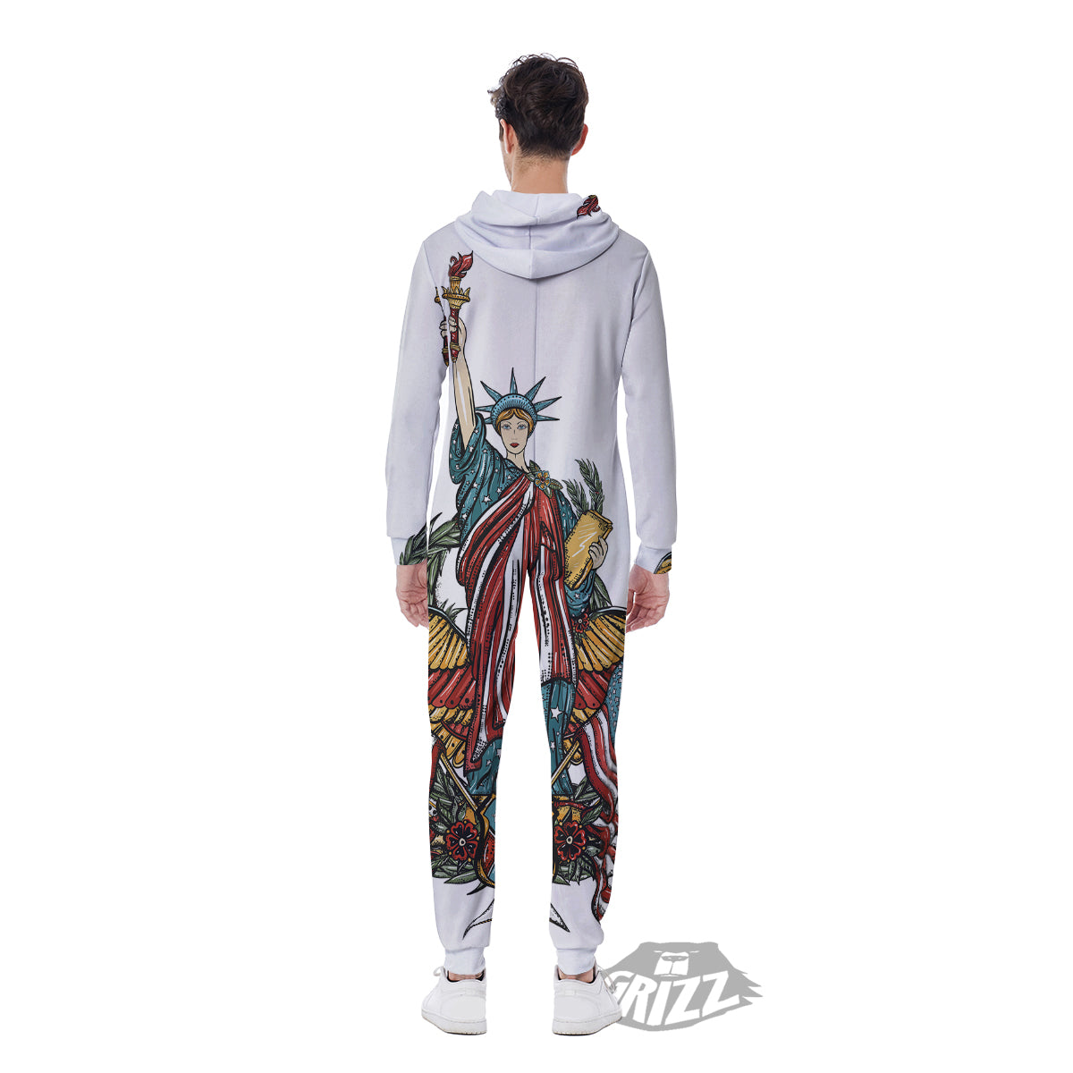 Patriotic Art Statue Of Liberty Print Men's Jumpsuit-grizzshop