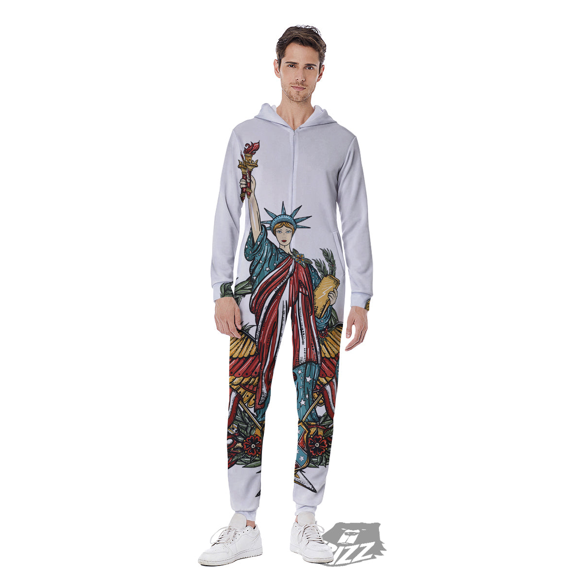 Patriotic Art Statue Of Liberty Print Men's Jumpsuit-grizzshop