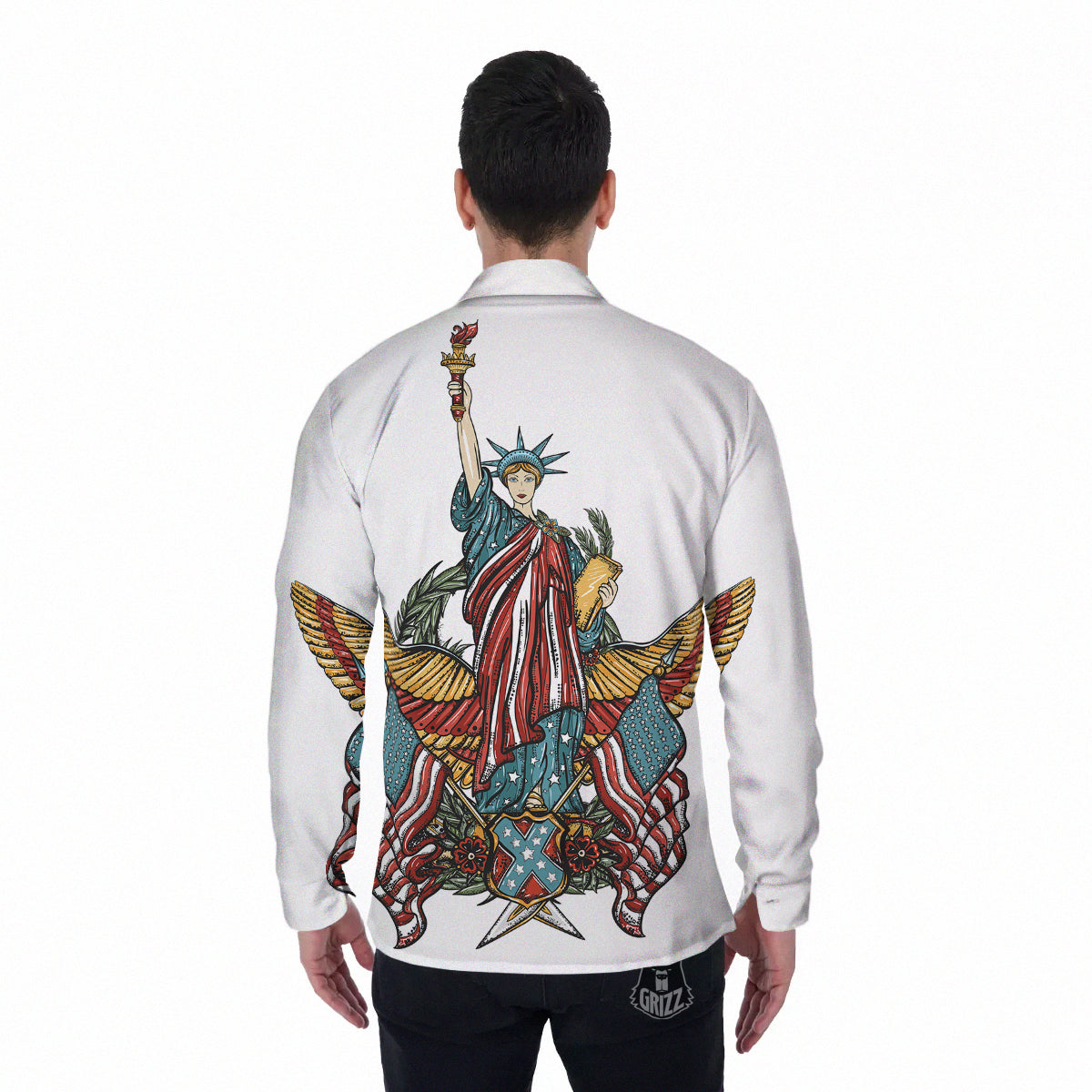 Patriotic Art Statue Of Liberty Print Men's Long Sleeve Shirts-grizzshop