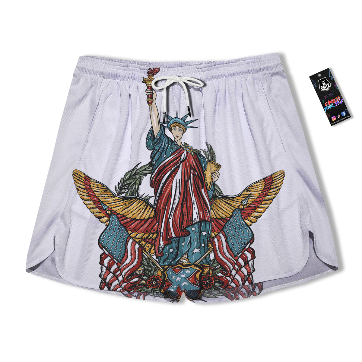 Patriotic Art Statue Of Liberty Print Men's Running Shorts-grizzshop