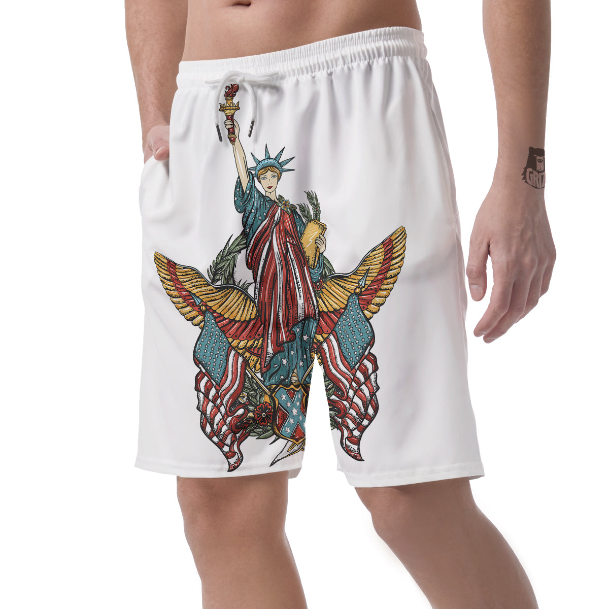 Patriotic Art Statue Of Liberty Print Men's Shorts-grizzshop