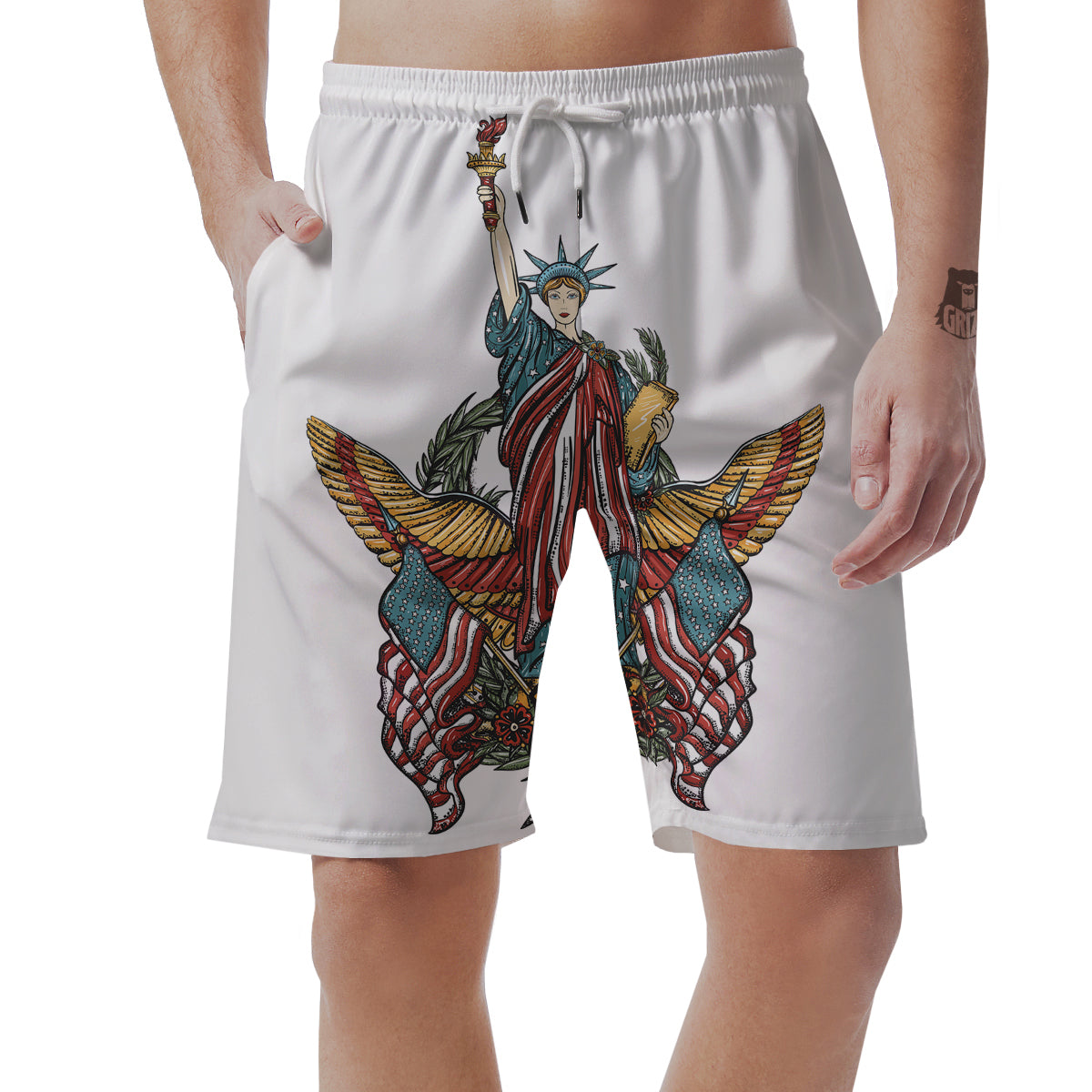 Patriotic Art Statue Of Liberty Print Men's Shorts-grizzshop