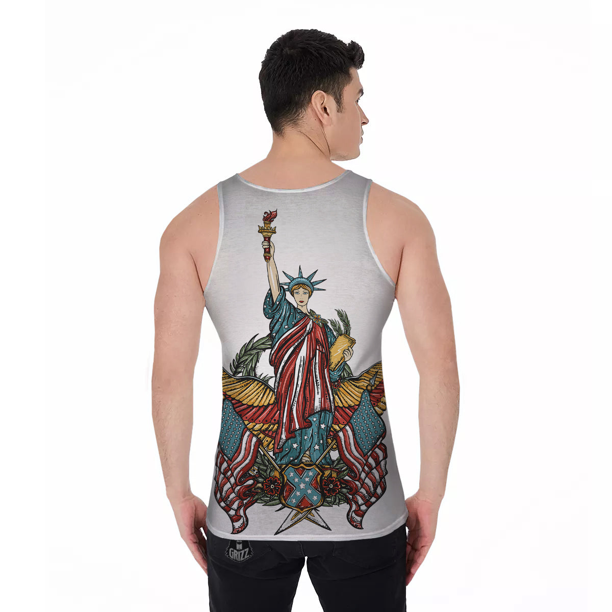 Patriotic Art Statue Of Liberty Print Men's Tank Top-grizzshop