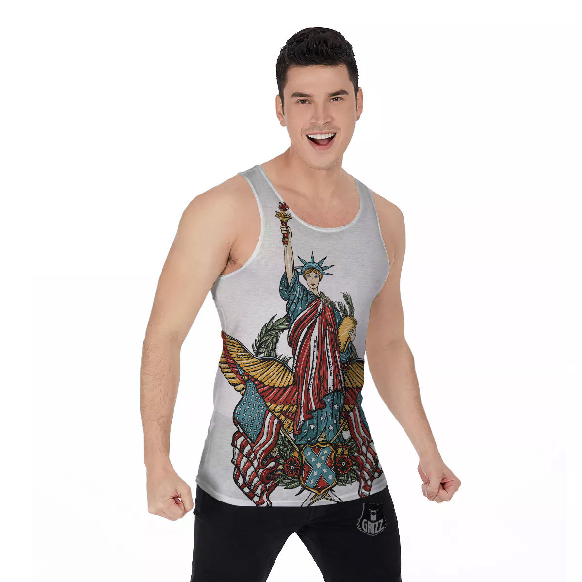 Patriotic Art Statue Of Liberty Print Men's Tank Top-grizzshop