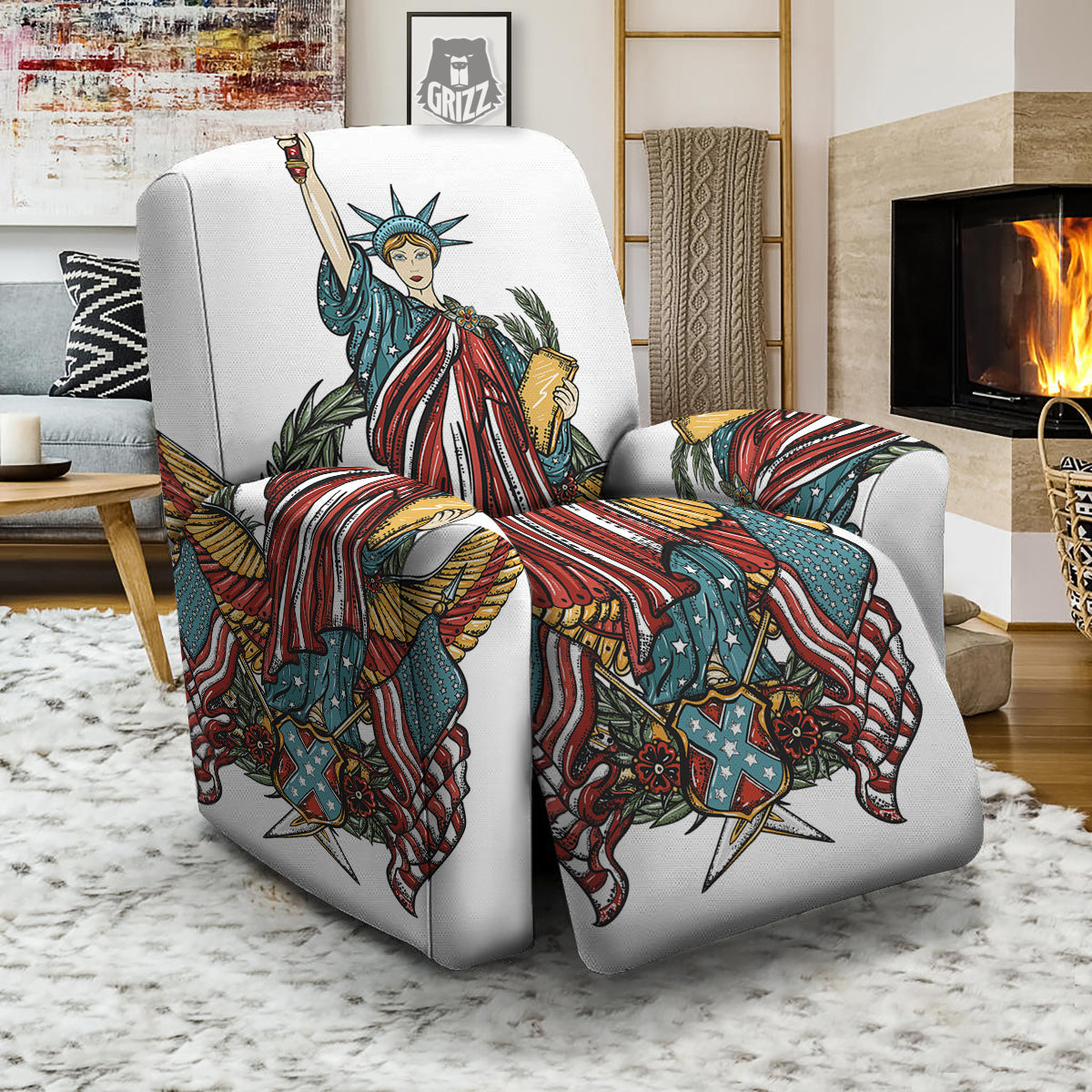 Patriotic Art Statue Of Liberty Print Recliner Slipcover-grizzshop