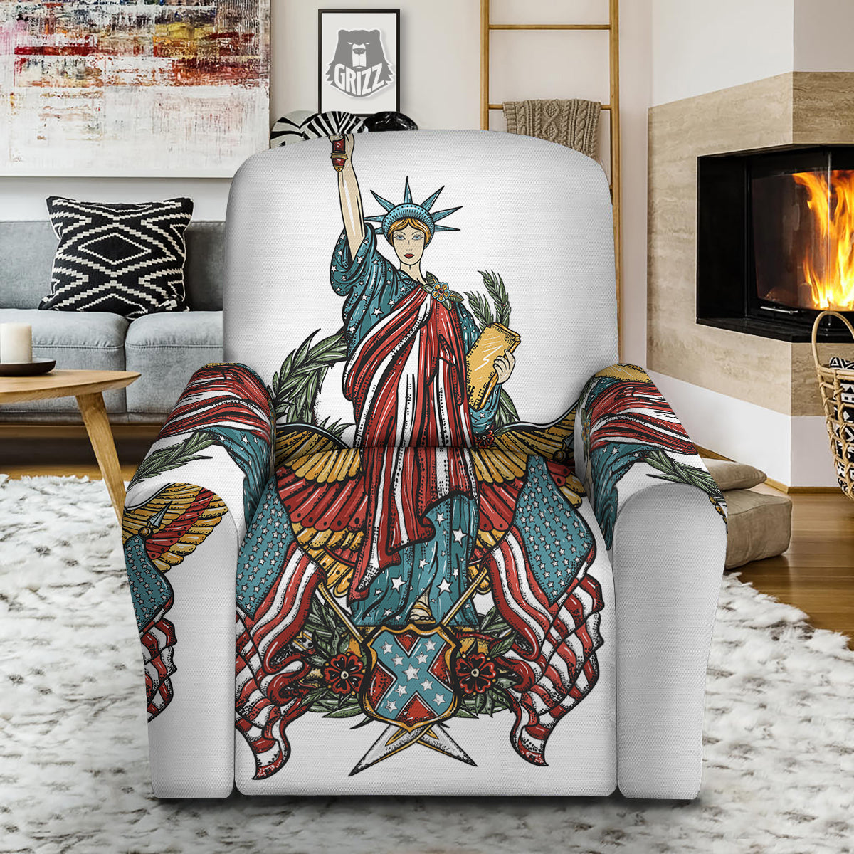 Patriotic Art Statue Of Liberty Print Recliner Slipcover-grizzshop