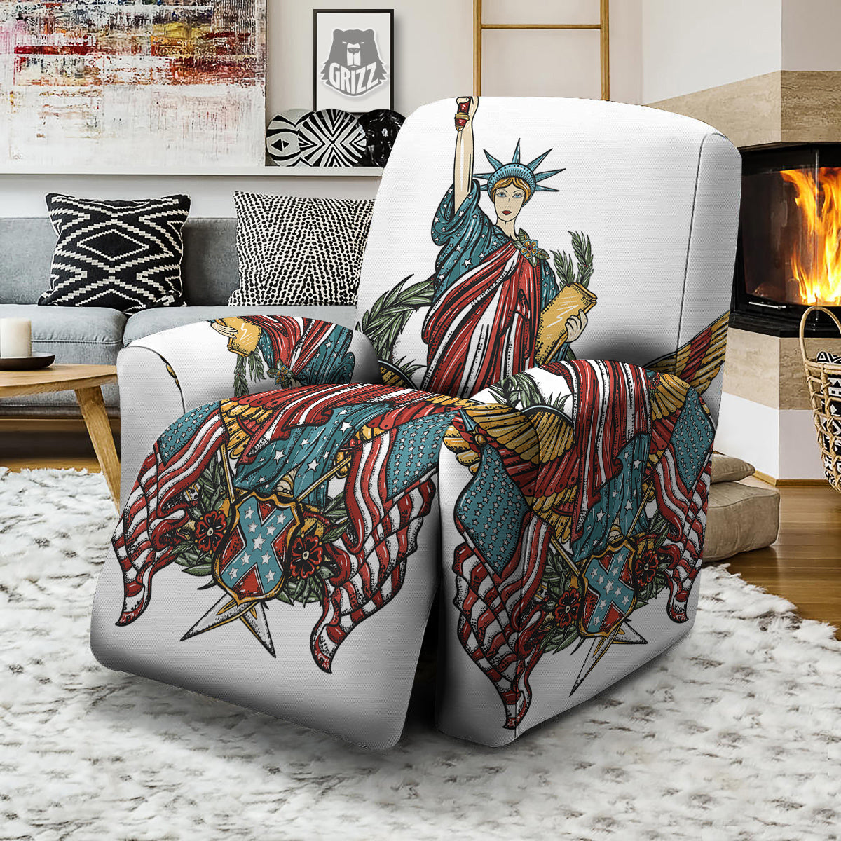 Patriotic Art Statue Of Liberty Print Recliner Slipcover-grizzshop