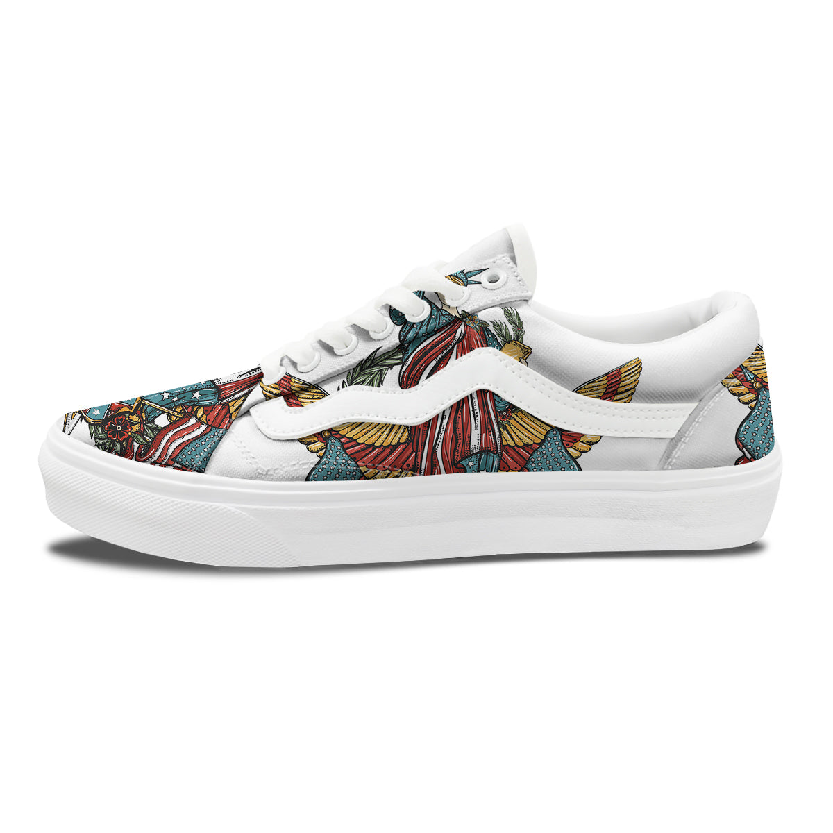 Patriotic Art Statue Of Liberty Print Skate Shoes-grizzshop