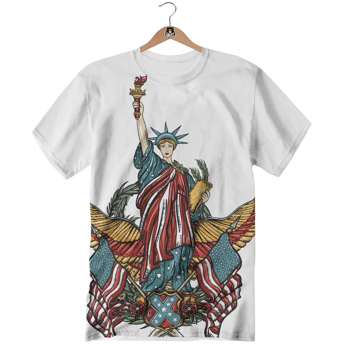 Patriotic Art Statue Of Liberty Print T-Shirt-grizzshop