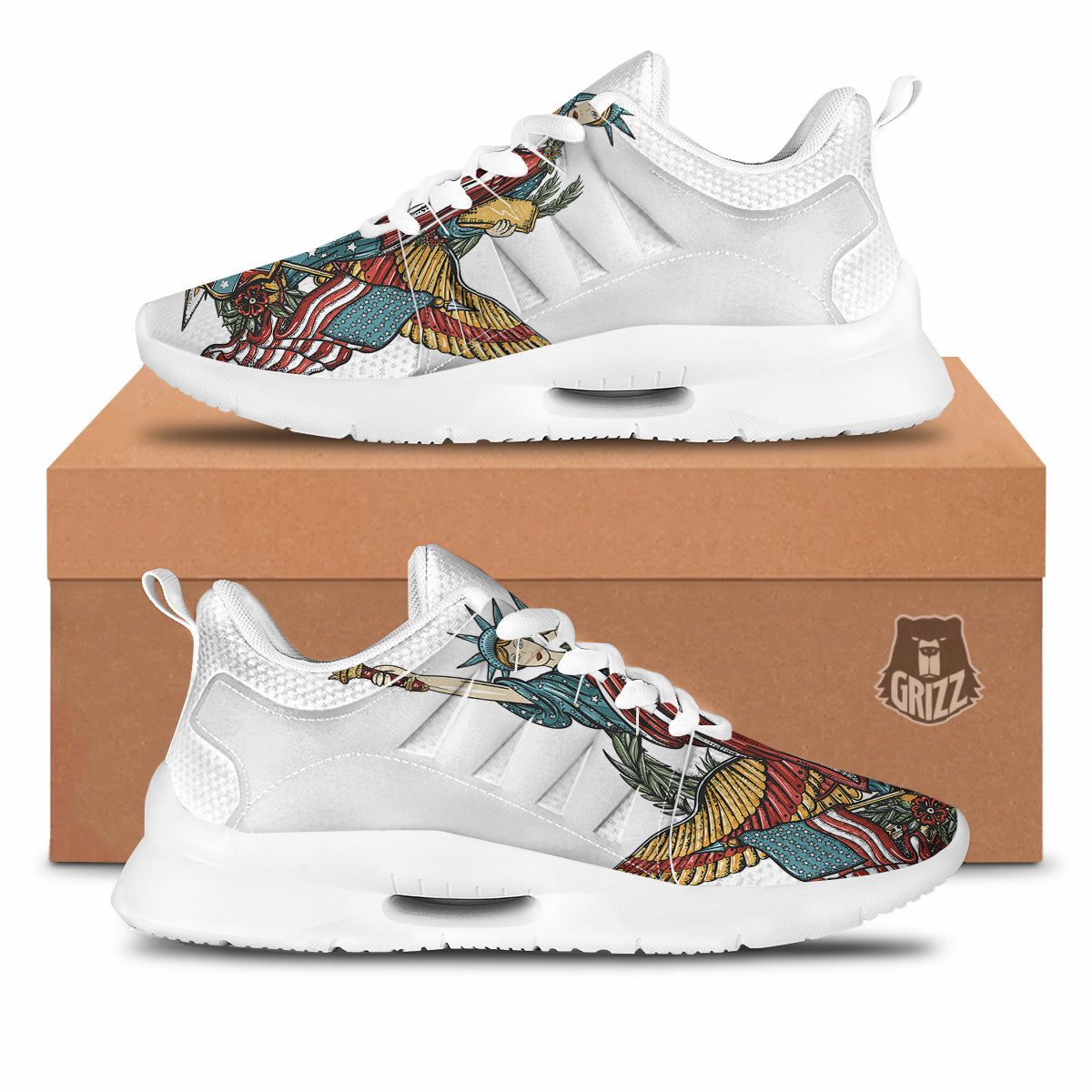 Patriotic Art Statue Of Liberty Print Tennis Shoes-grizzshop