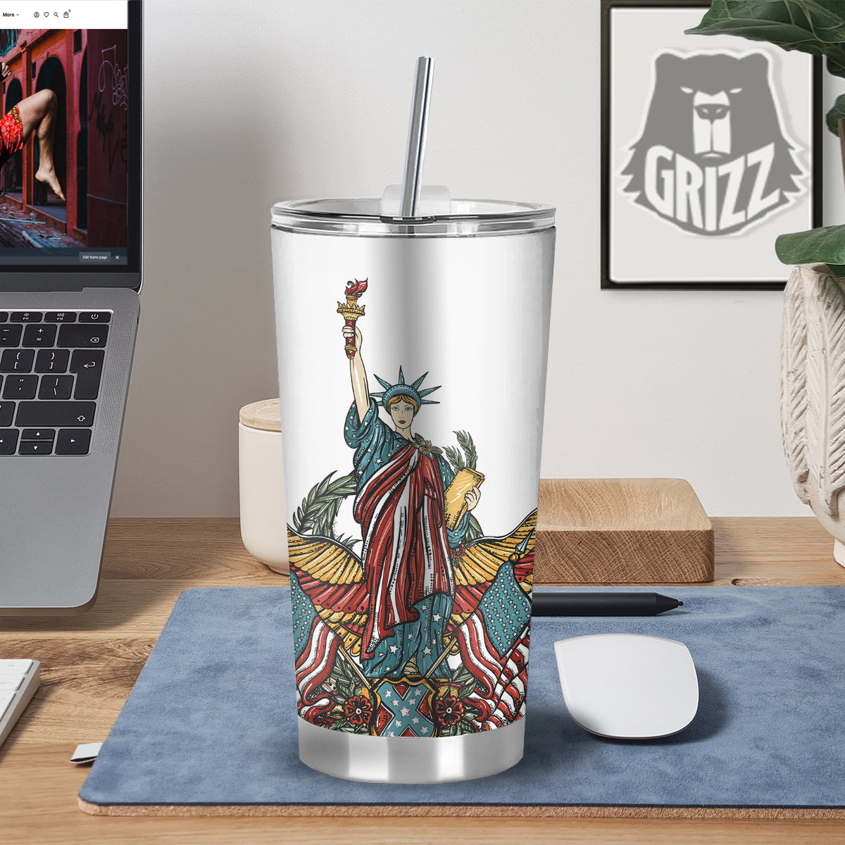 Patriotic Art Statue Of Liberty Print Tumbler-grizzshop