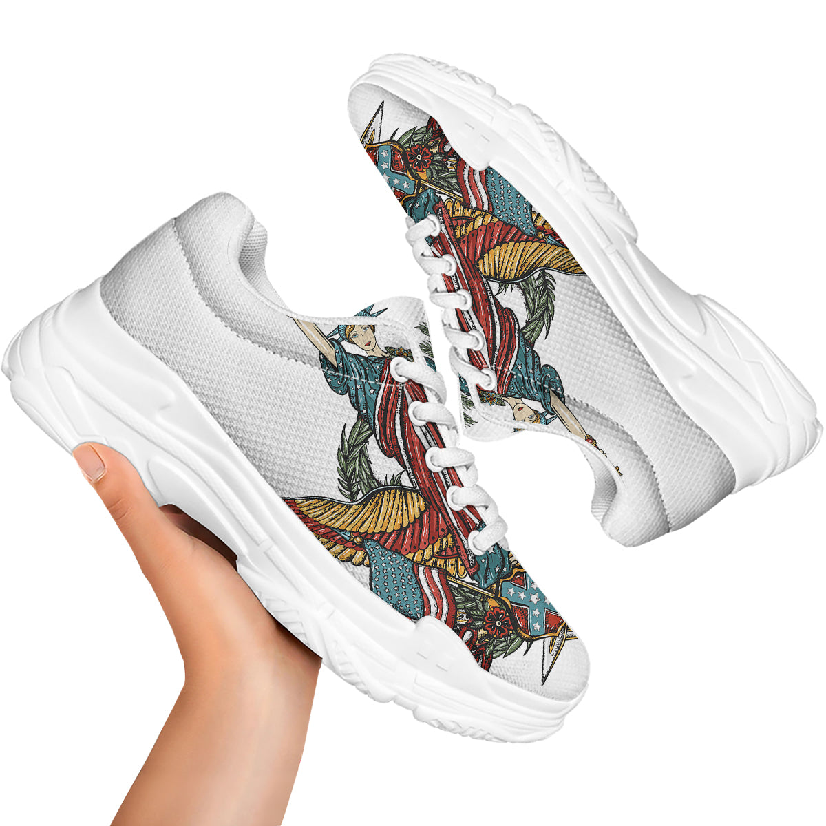 Patriotic Art Statue Of Liberty Print White Chunky Shoes-grizzshop