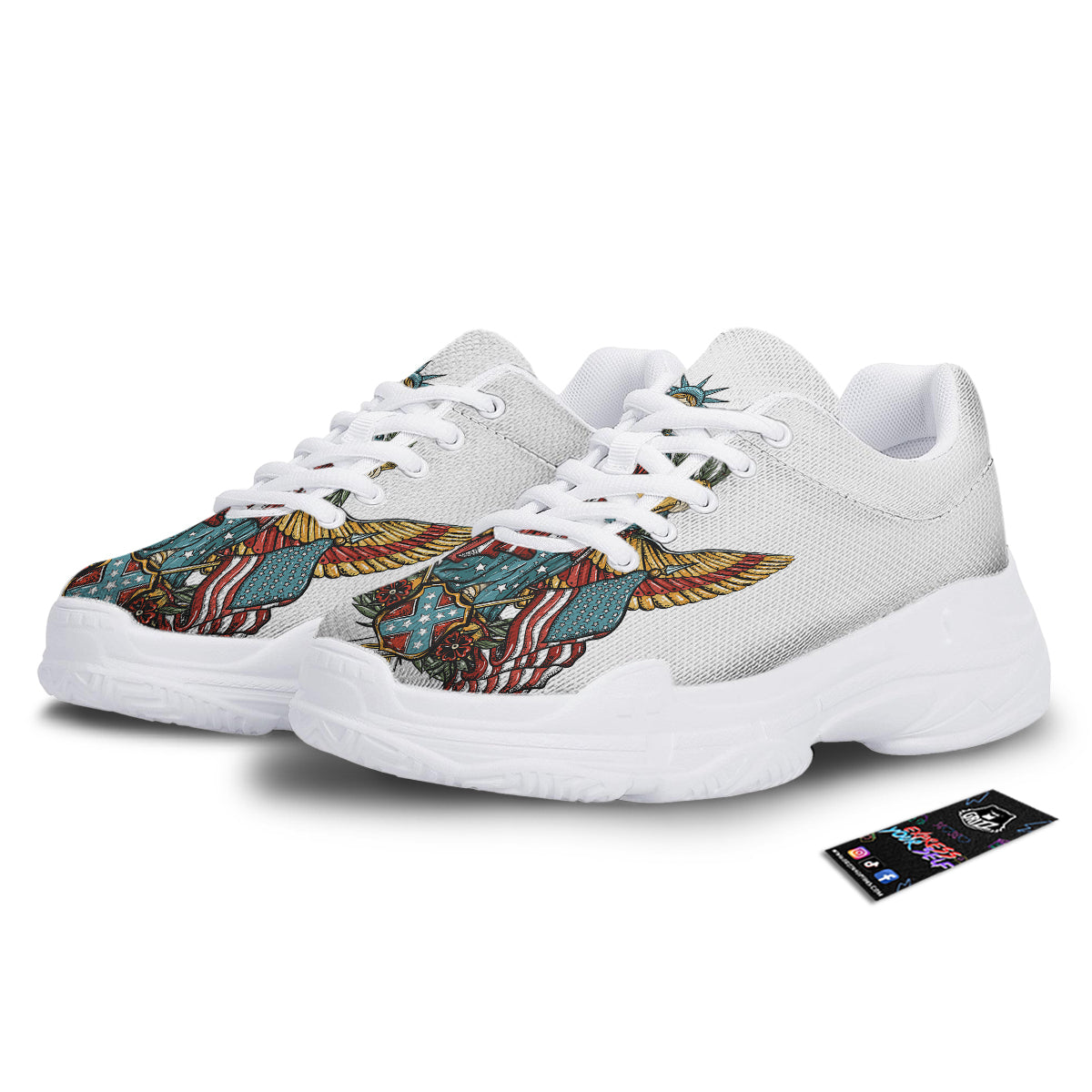 Patriotic Art Statue Of Liberty Print White Chunky Shoes-grizzshop