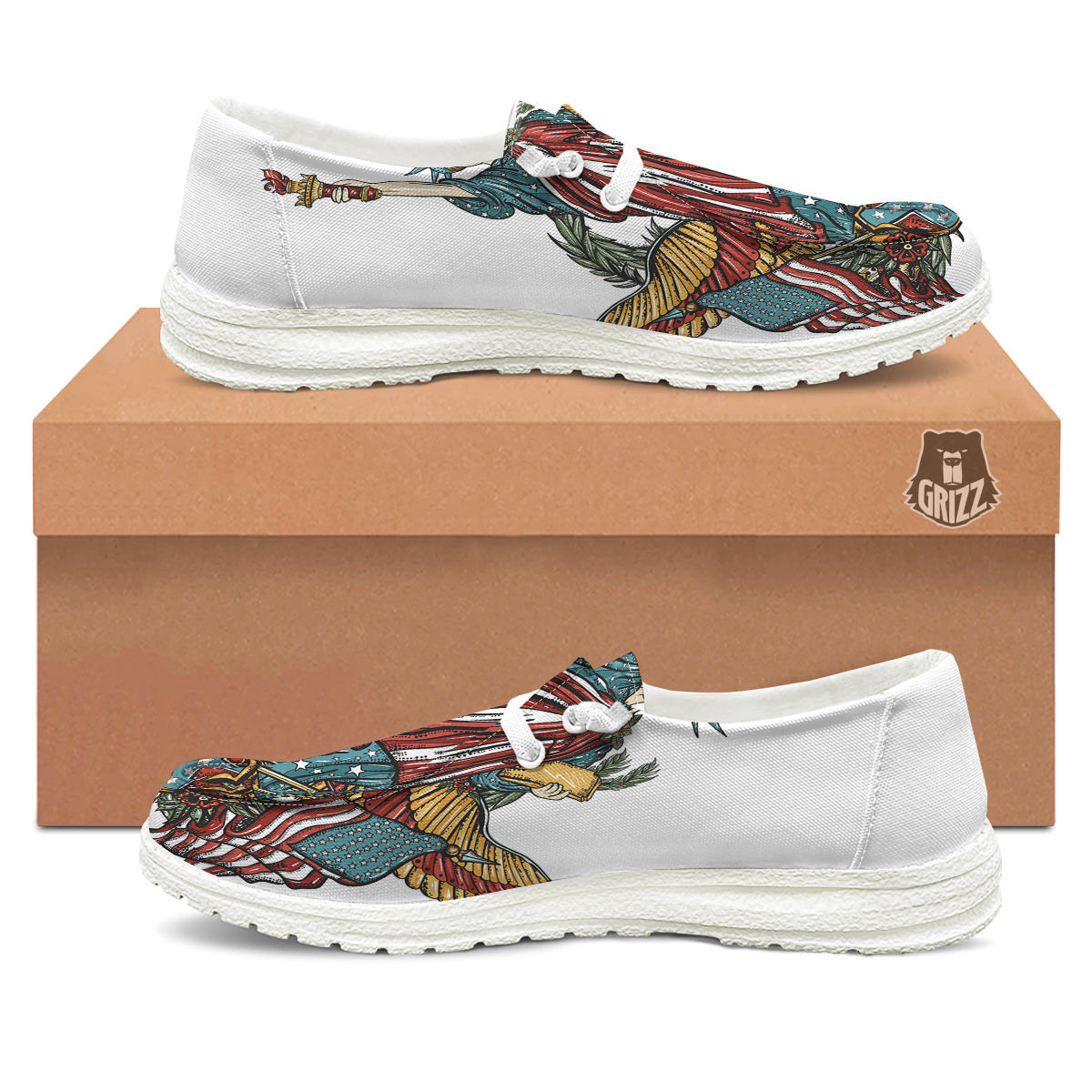 Patriotic Art Statue Of Liberty Print White Loafers-grizzshop