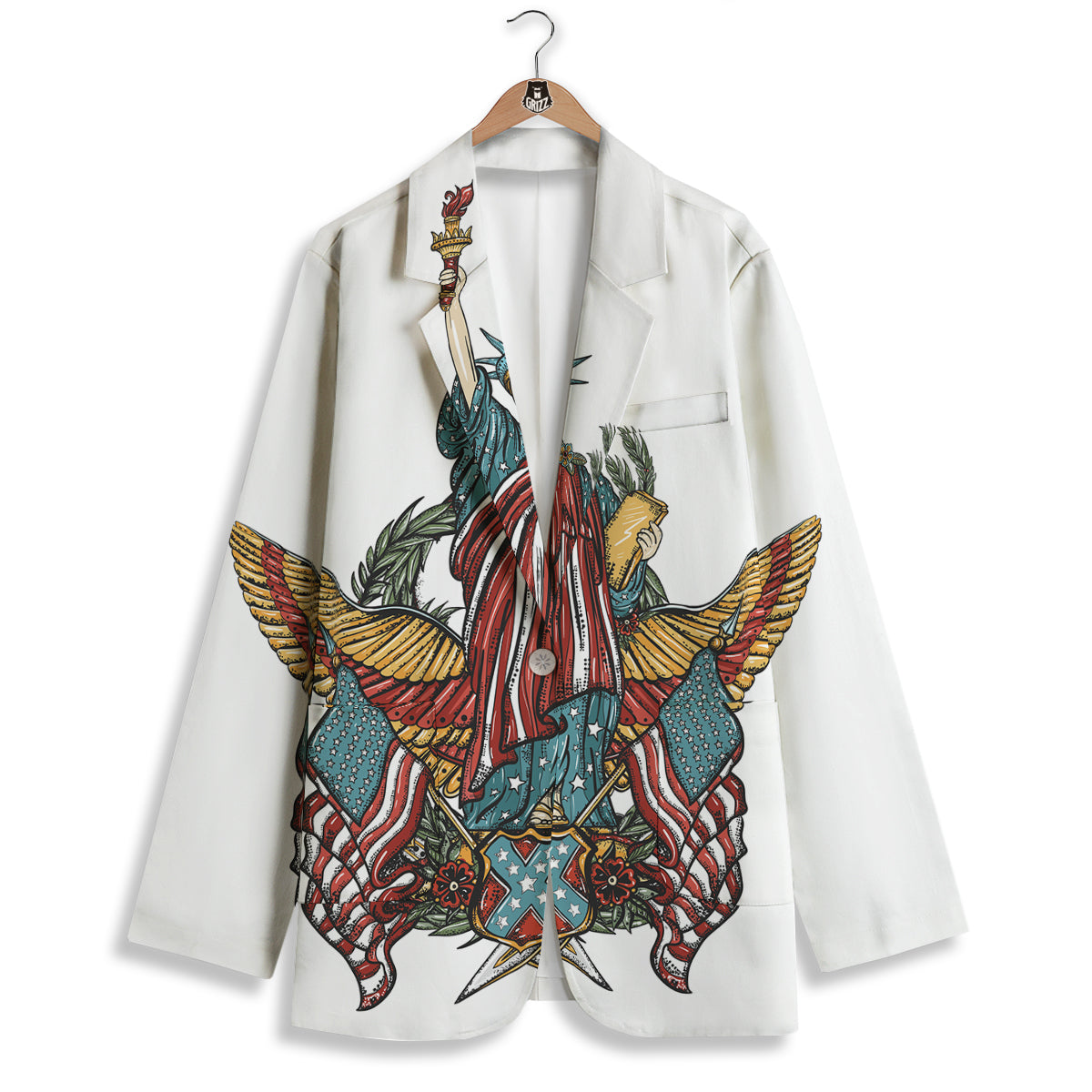 Patriotic Art Statue Of Liberty Print Women's Blazer-grizzshop