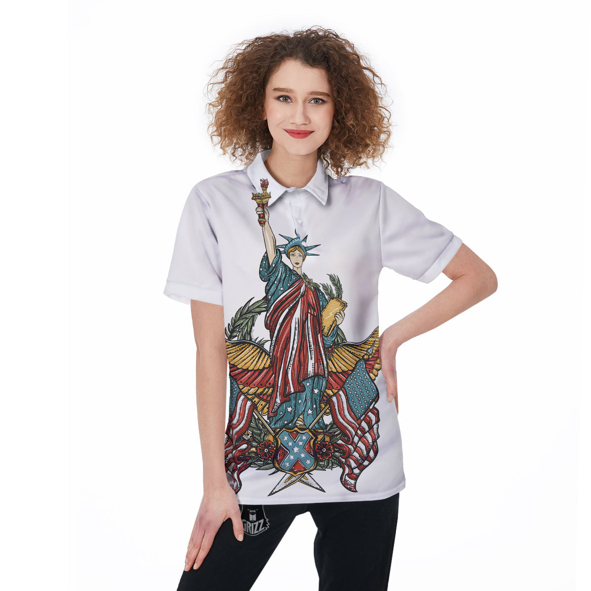 Patriotic Art Statue Of Liberty Print Women's Golf Shirts-grizzshop