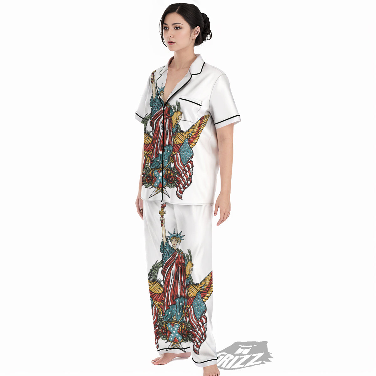 Patriotic Art Statue Of Liberty Print Women's Pajamas Set-grizzshop