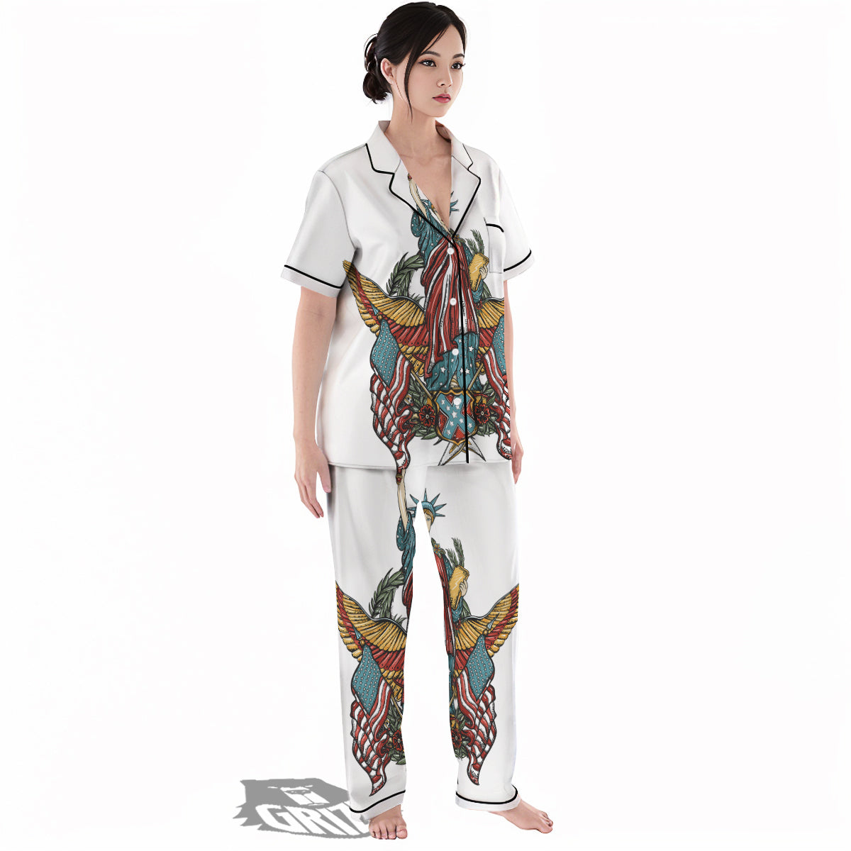 Patriotic Art Statue Of Liberty Print Women's Pajamas Set-grizzshop