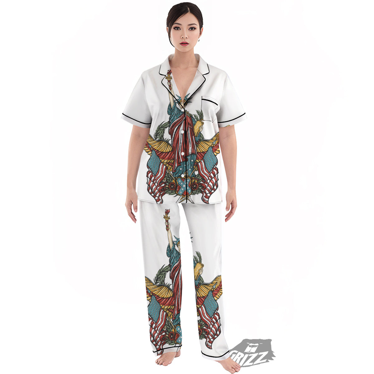 Patriotic Art Statue Of Liberty Print Women's Pajamas Set-grizzshop