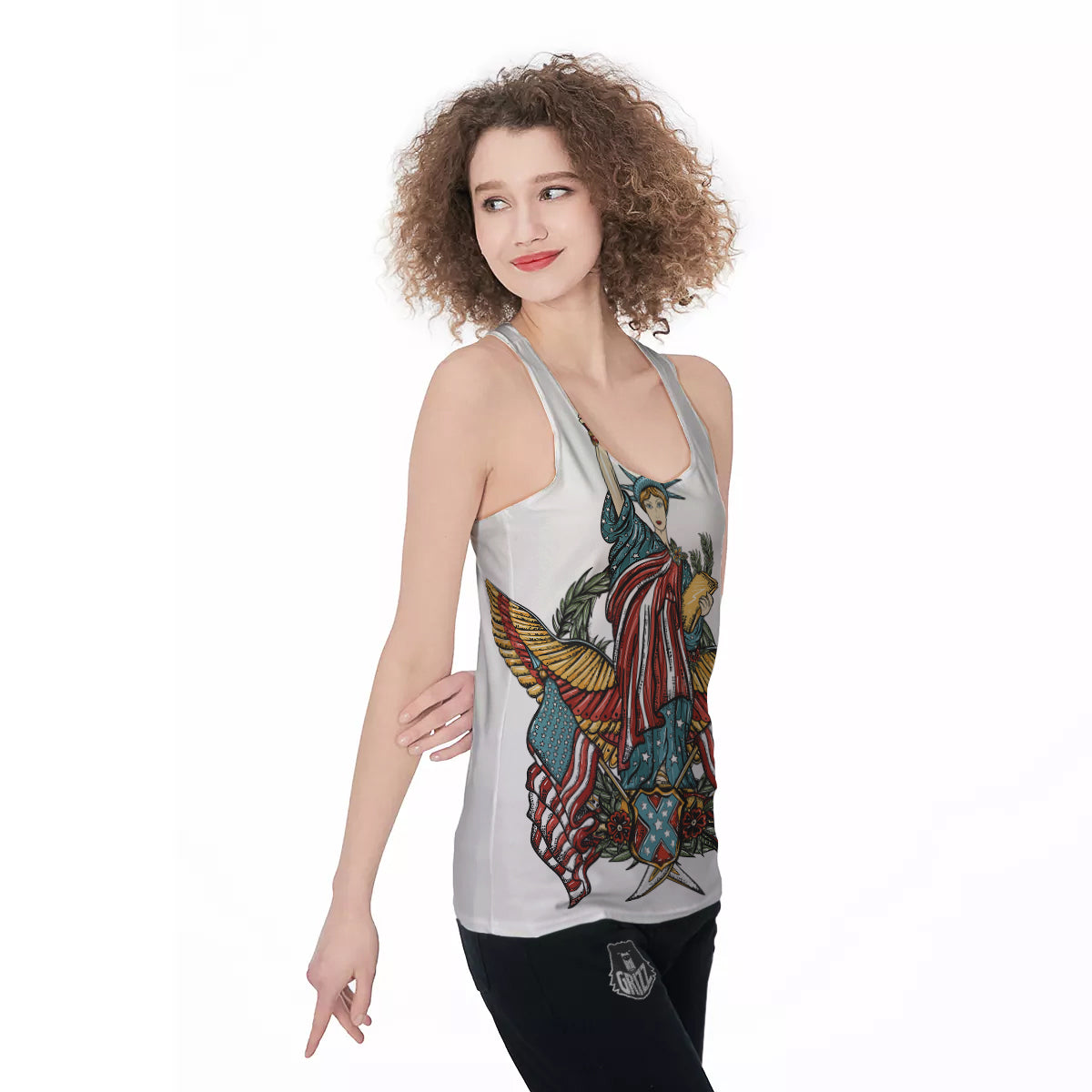 Patriotic Art Statue Of Liberty Print Women's Racerback Tank Top-grizzshop