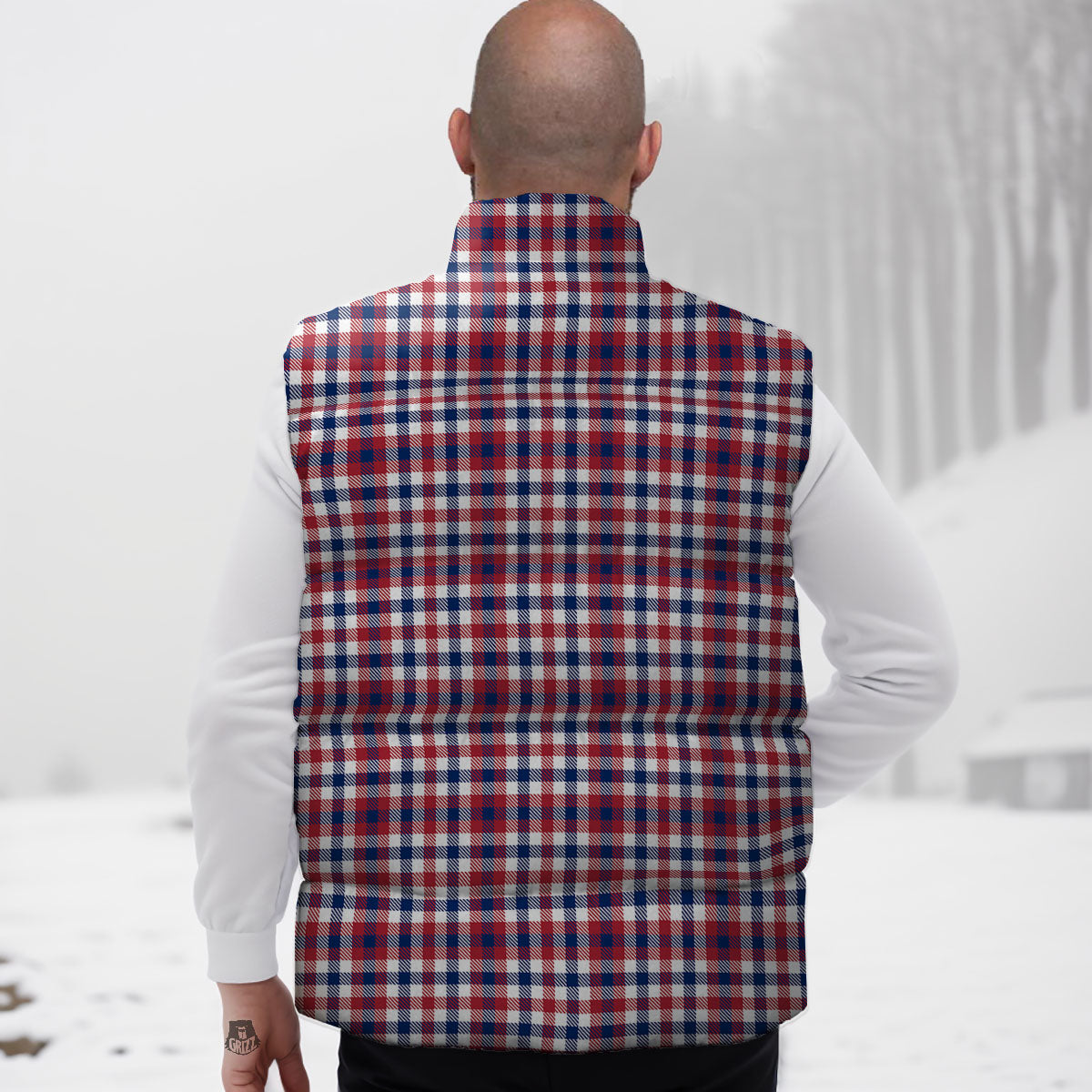 Patriotic Plaid American Print Down Vest