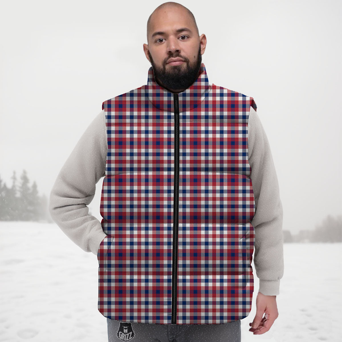 Patriotic Plaid American Print Down Vest