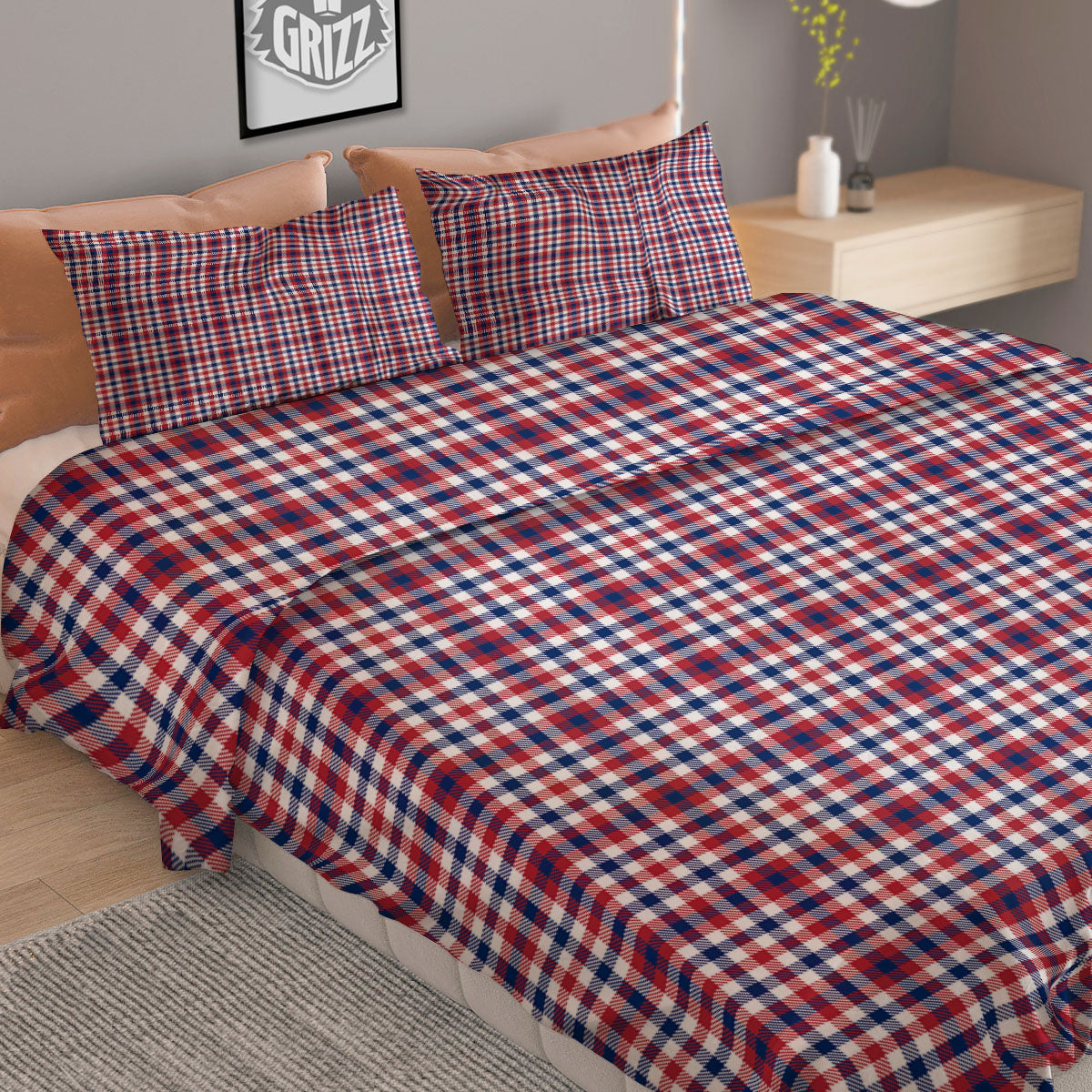 Patriotic Plaid American Print Duvet Cover Bedding Set
