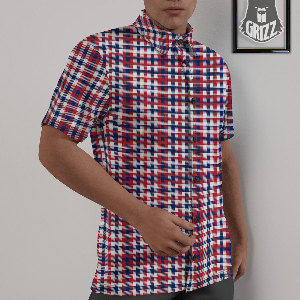 Patriotic Plaid American Print Untucked Shirts-grizzshop