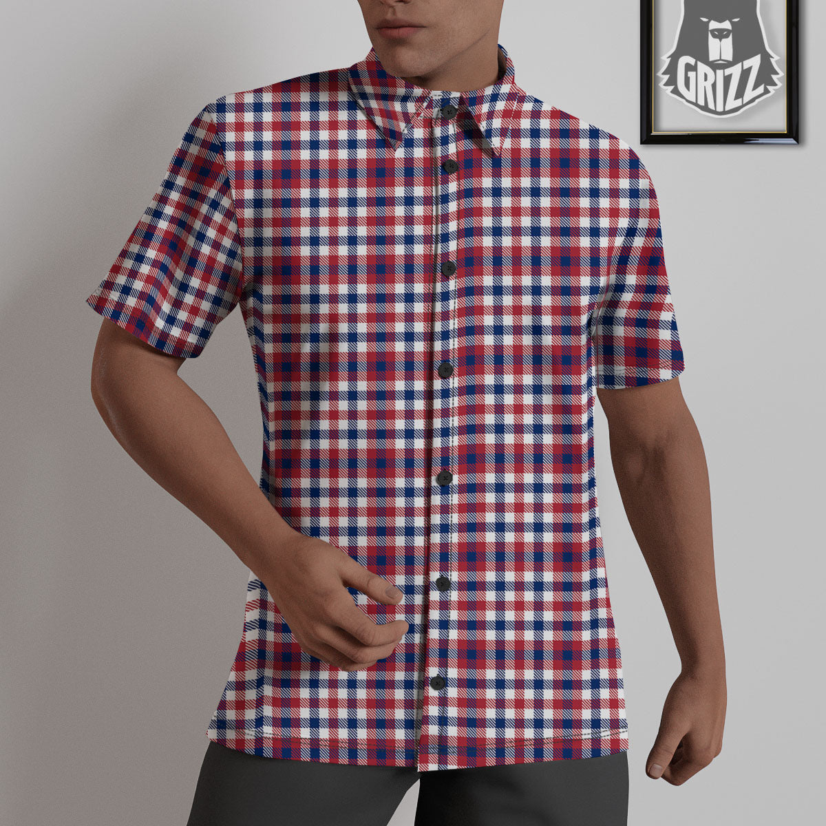 Patriotic Plaid American Print Untucked Shirts-grizzshop