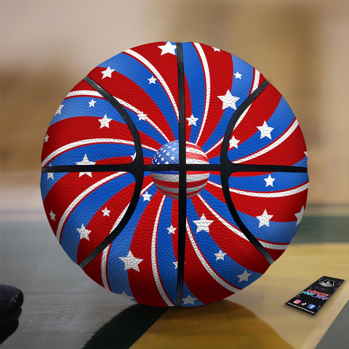 Patriotic Star Swirl American Print Basketball