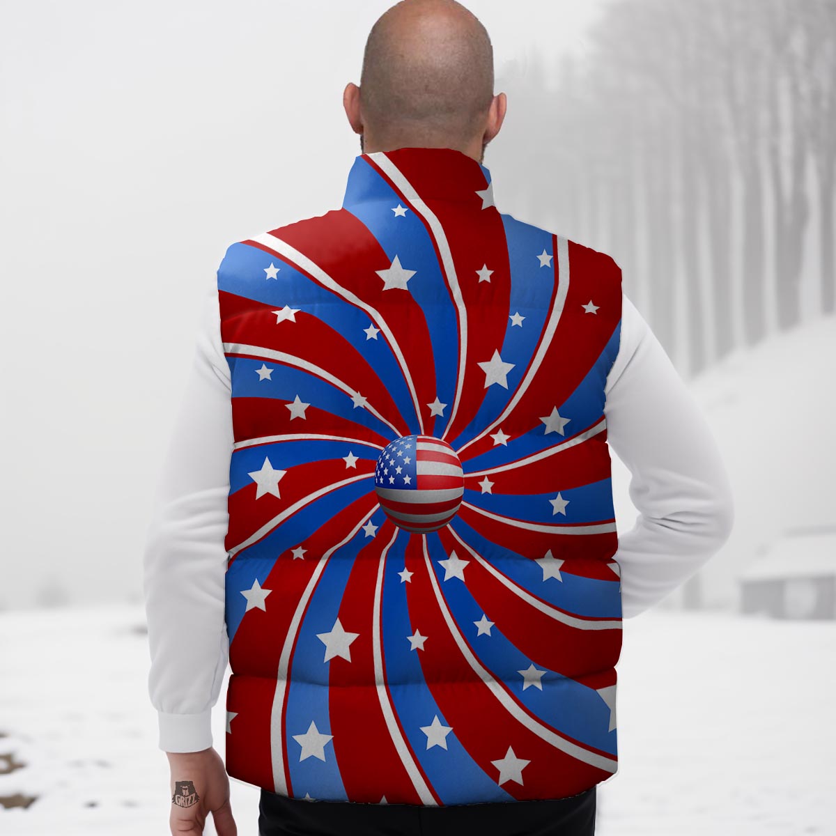 Patriotic Star Swirl American Print Down Vest