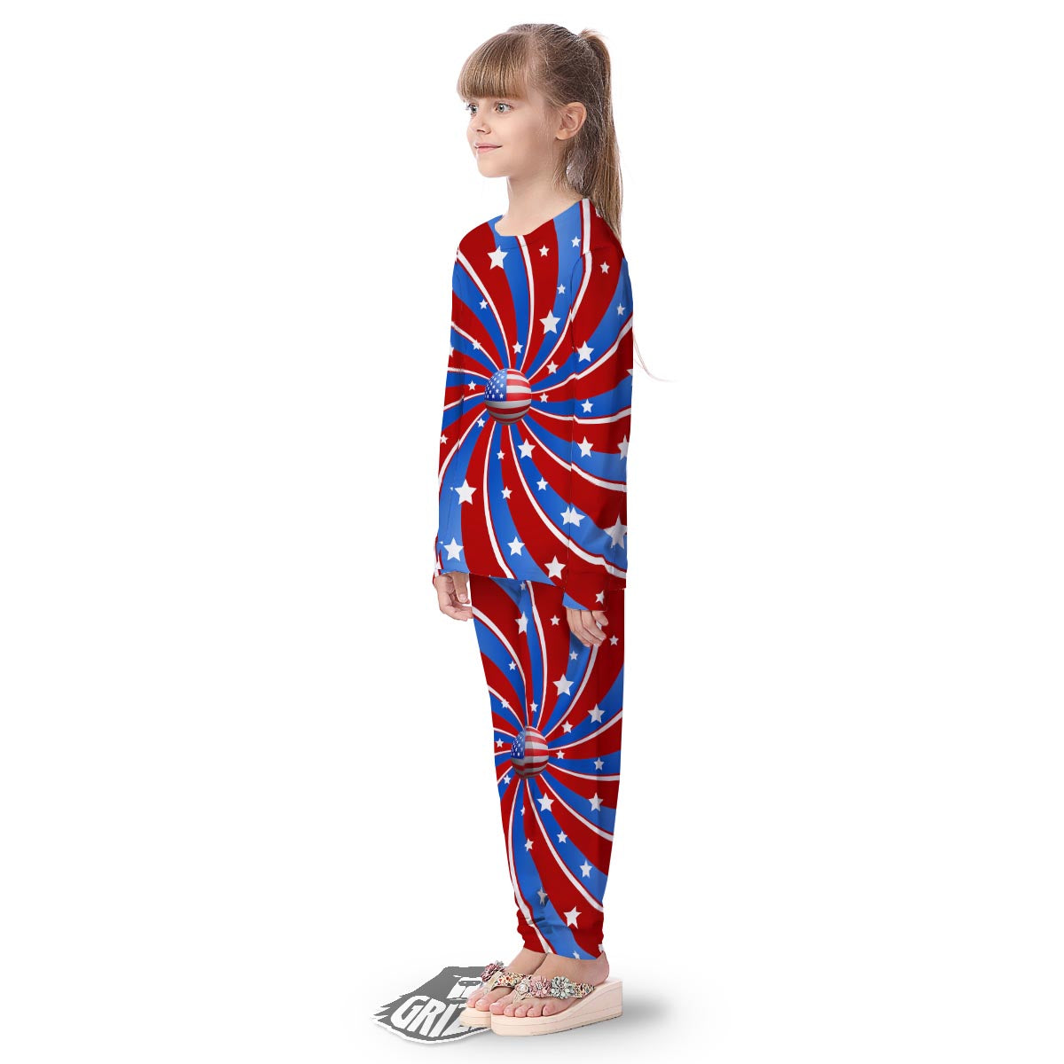 Patriotic Star Swirl American Print Kid's Pajamas-grizzshop