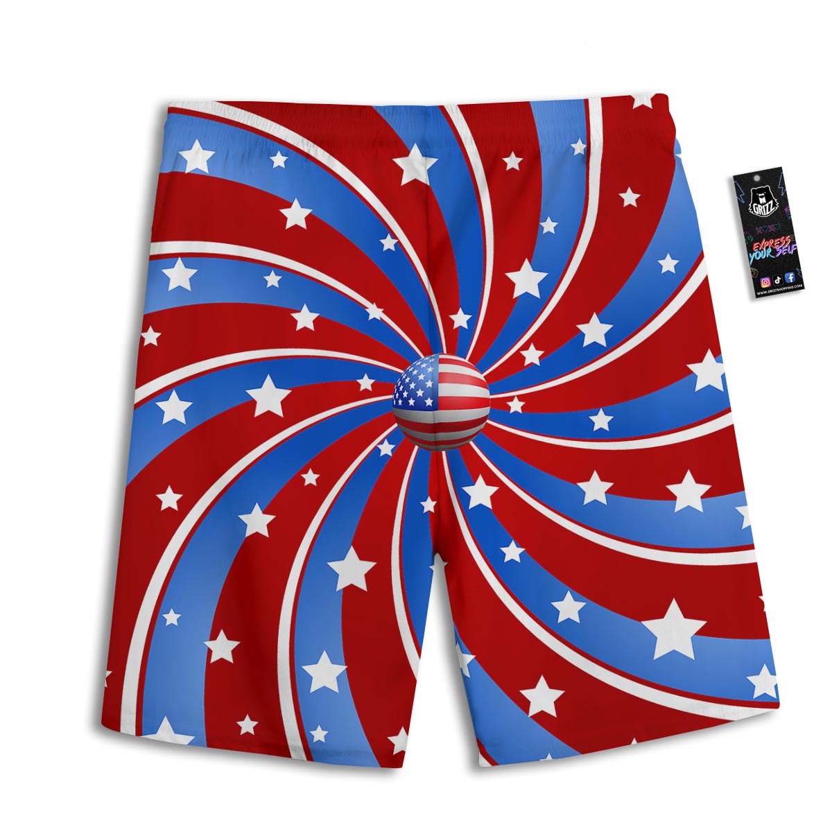 Patriotic Star Swirl American Print Men's Athletic Shorts