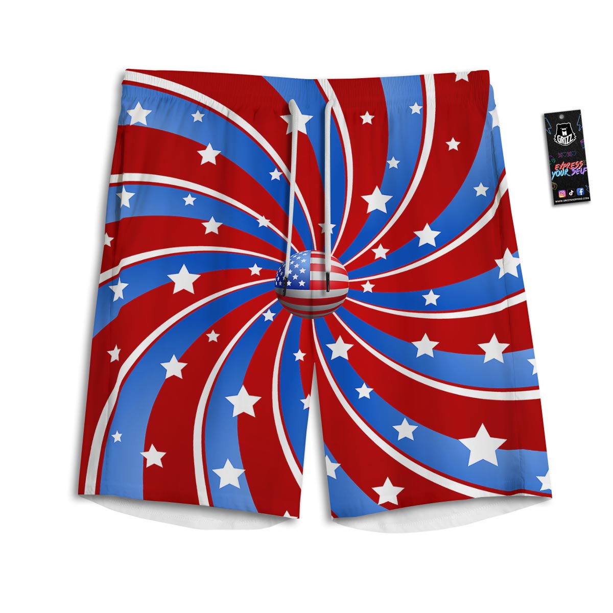 Patriotic Star Swirl American Print Men's Athletic Shorts