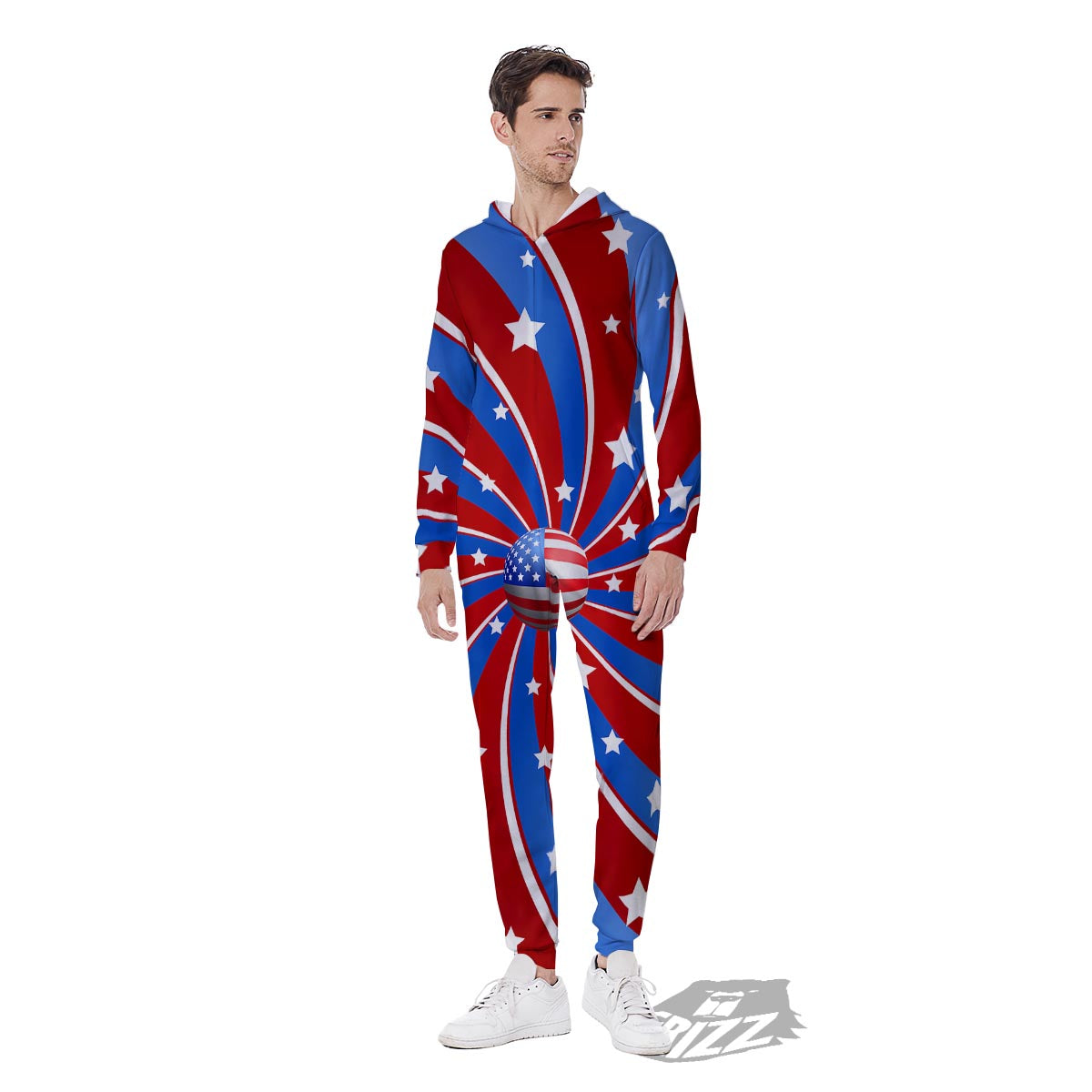 Patriotic Star Swirl American Print Men's Jumpsuit-grizzshop