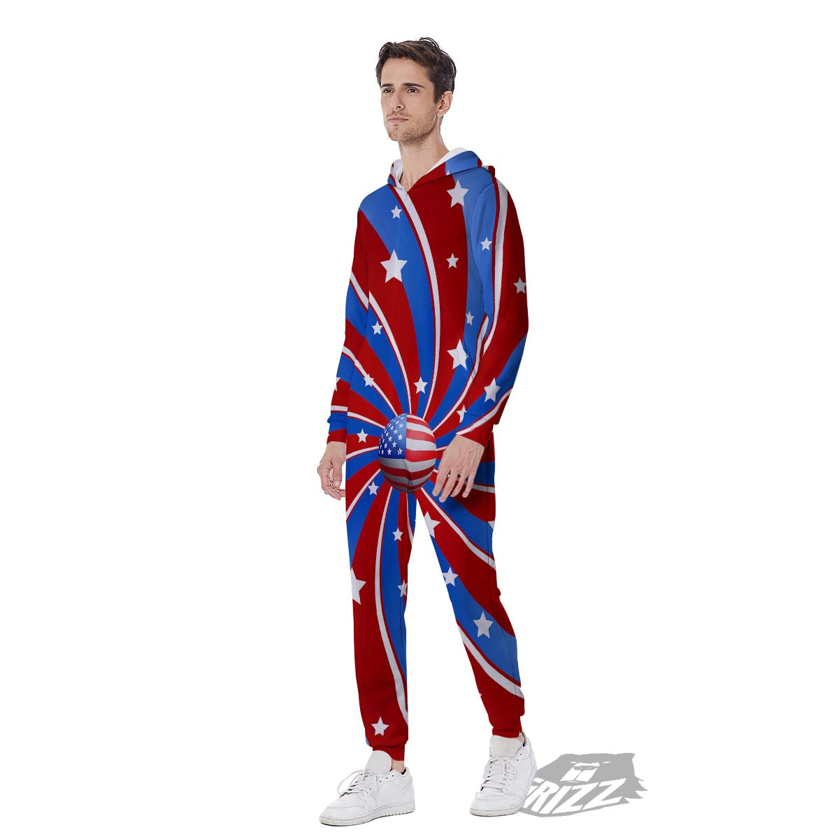 Patriotic Star Swirl American Print Men's Jumpsuit-grizzshop