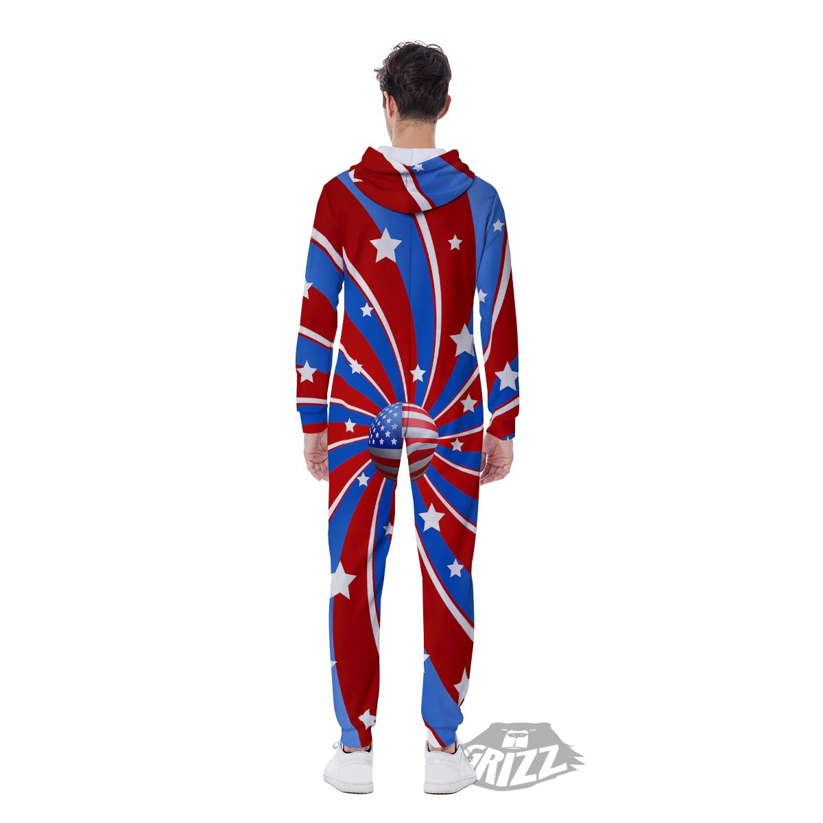 Patriotic Star Swirl American Print Men's Jumpsuit-grizzshop