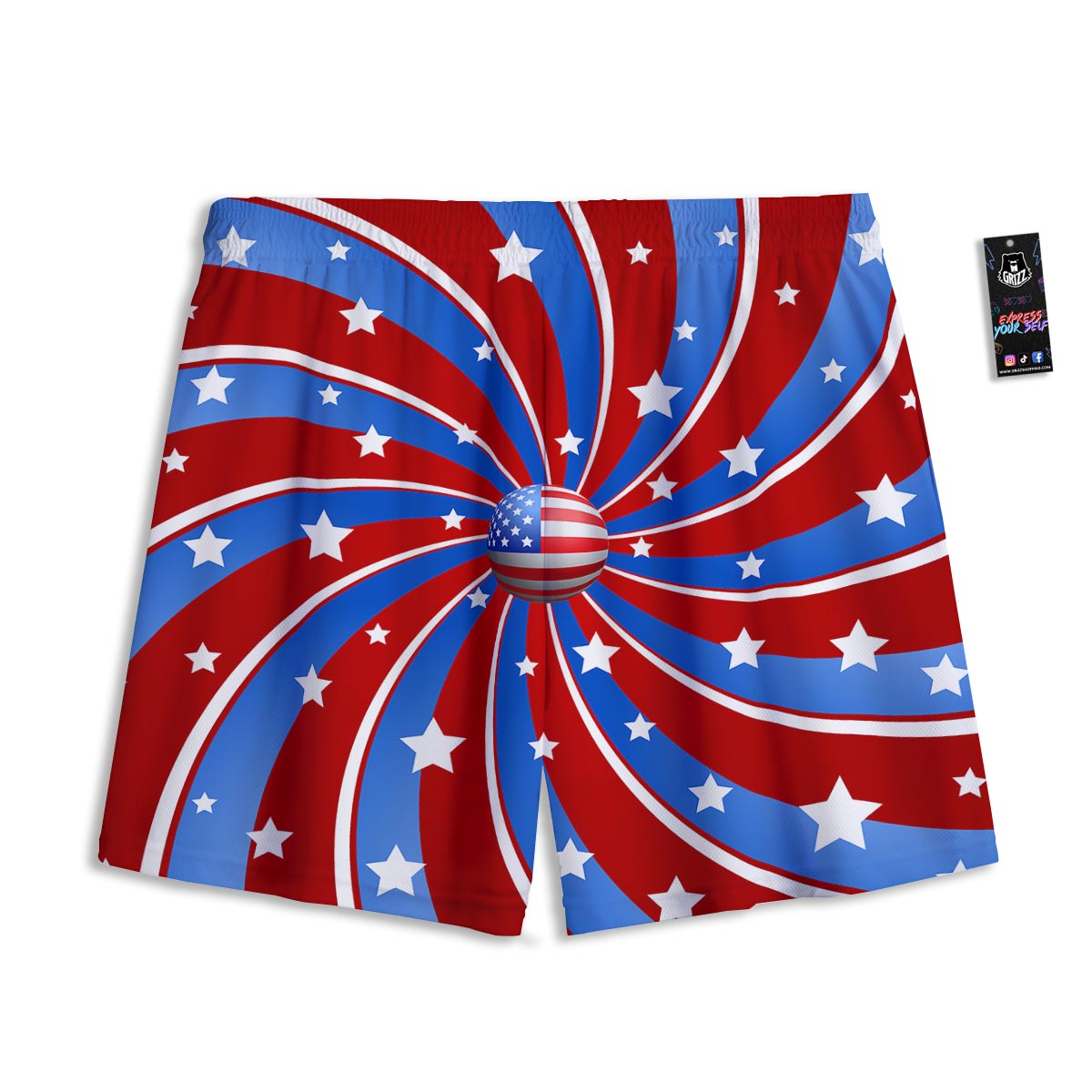 Patriotic Star Swirl American Print Mesh Shorts
