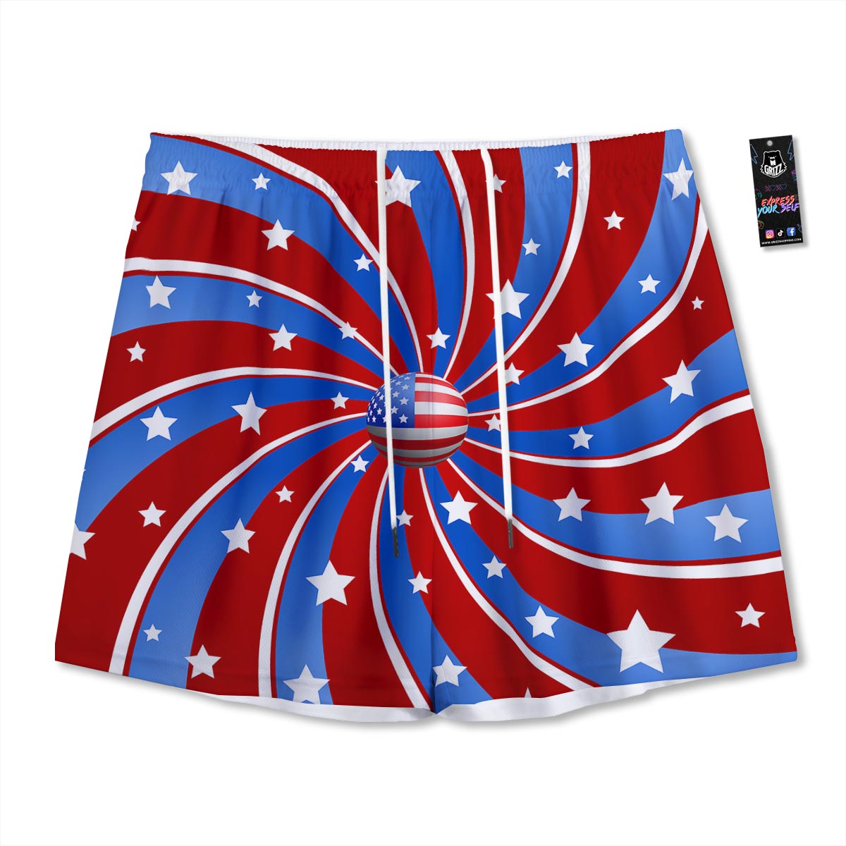 Patriotic Star Swirl American Print Mesh Shorts