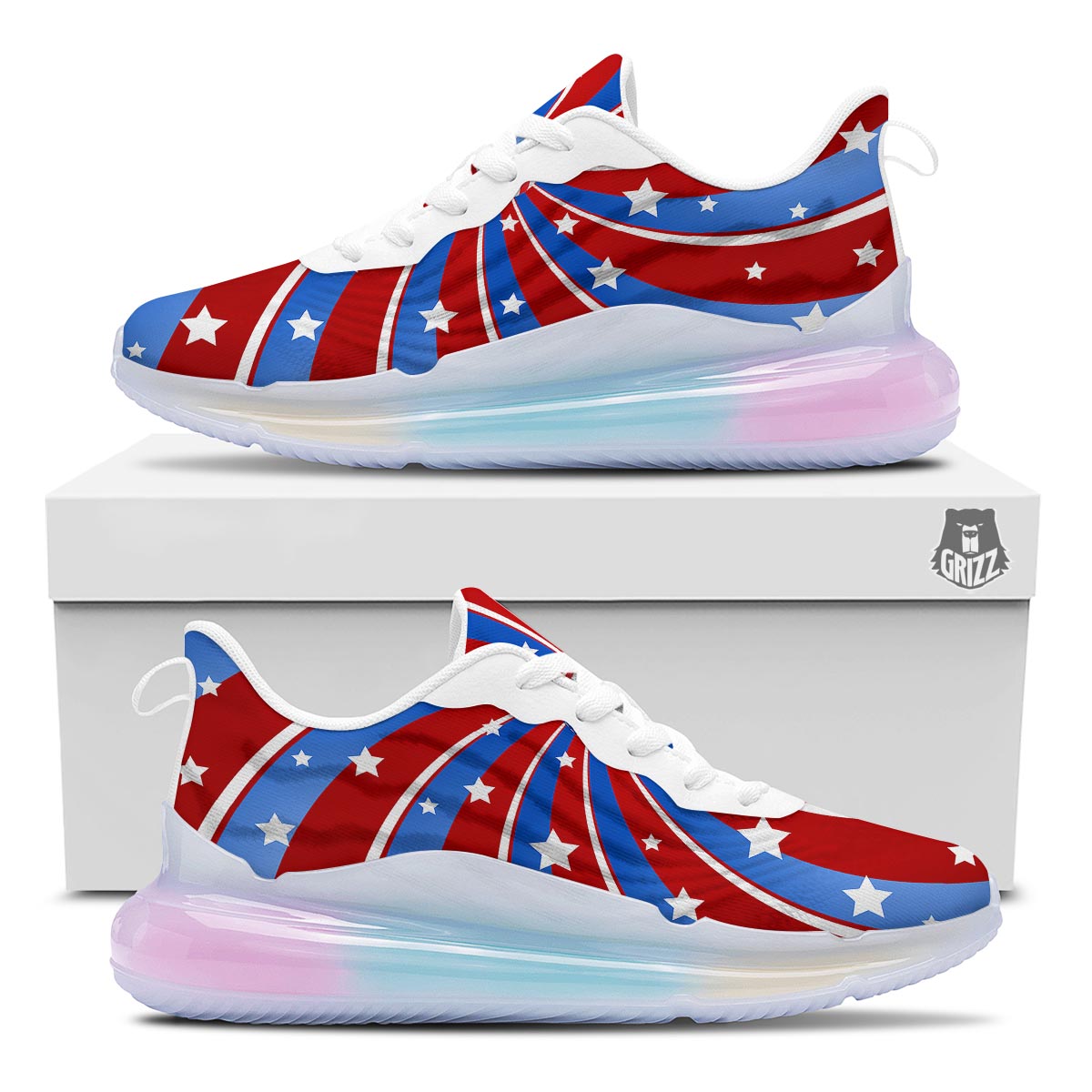 Patriotic Star Swirl American Print Running Sneakers-grizzshop