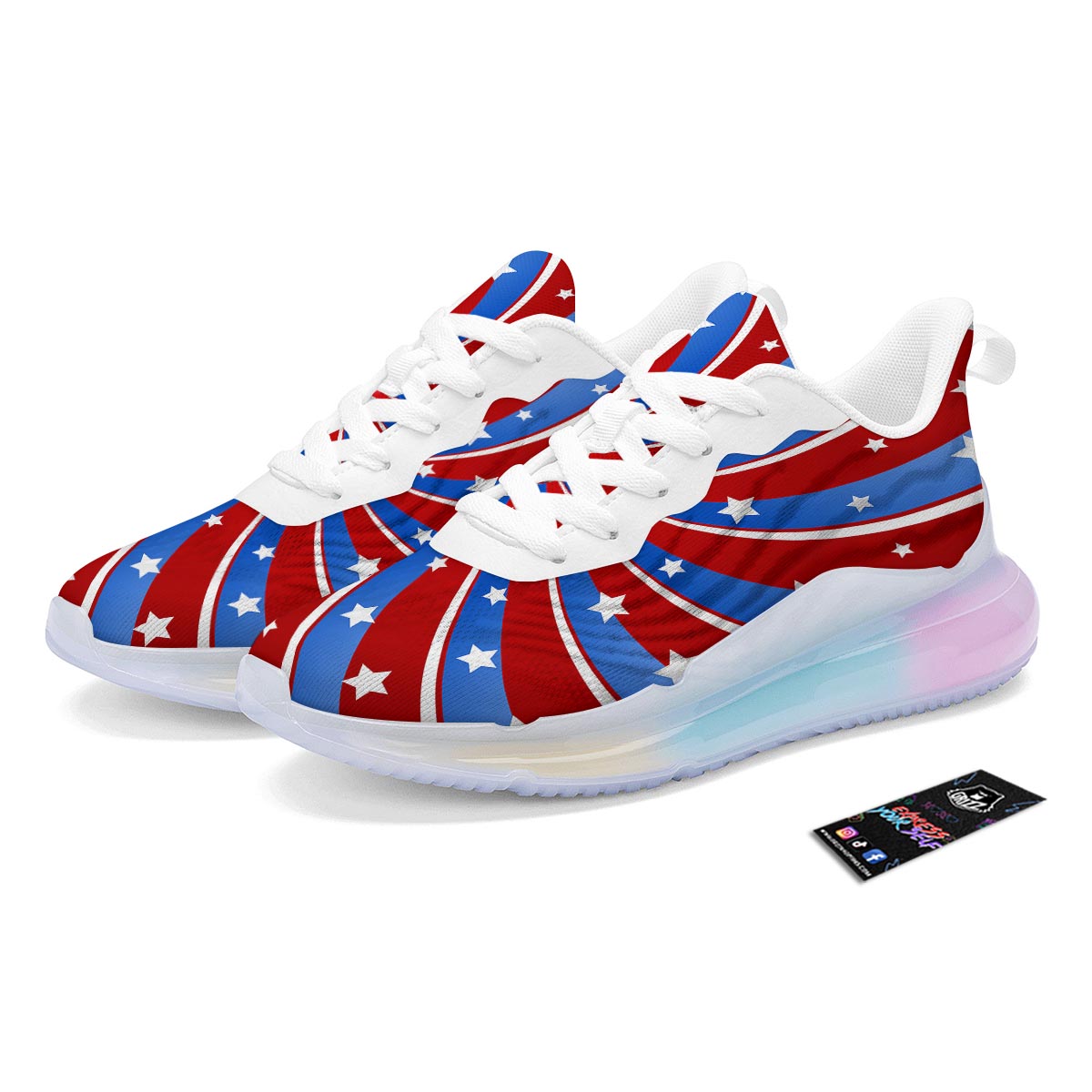 Patriotic Star Swirl American Print Running Sneakers-grizzshop