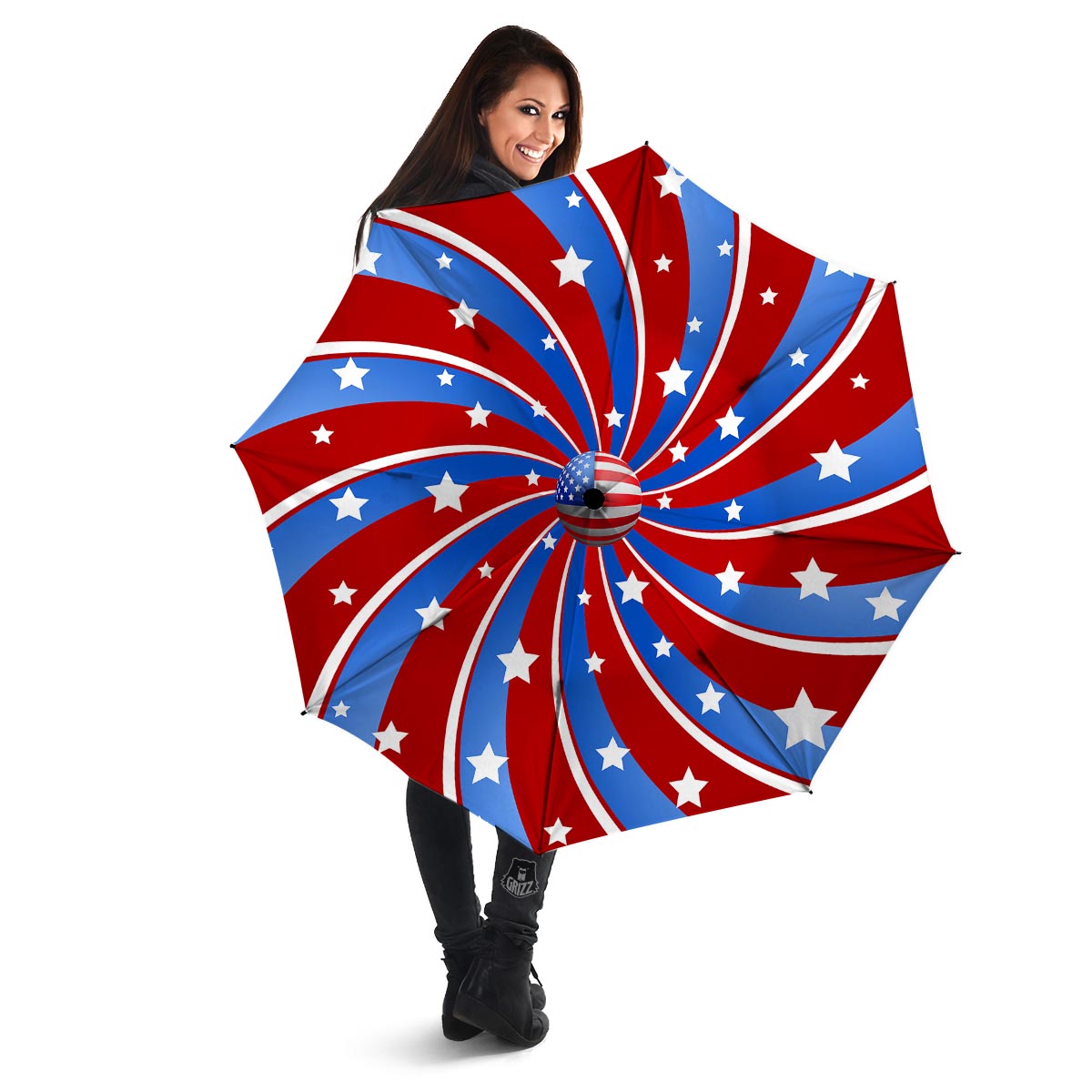 Patriotic Star Swirl American Print Umbrella-grizzshop