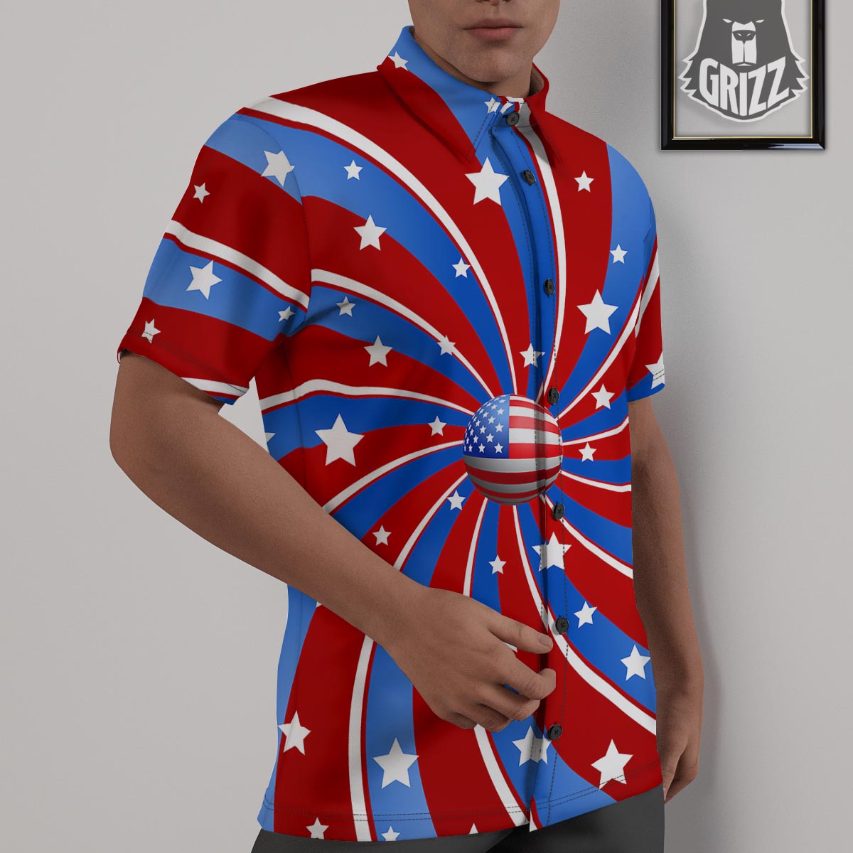 Patriotic Star Swirl American Print Untucked Shirts-grizzshop