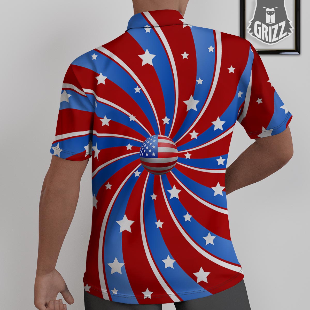 Patriotic Star Swirl American Print Untucked Shirts-grizzshop