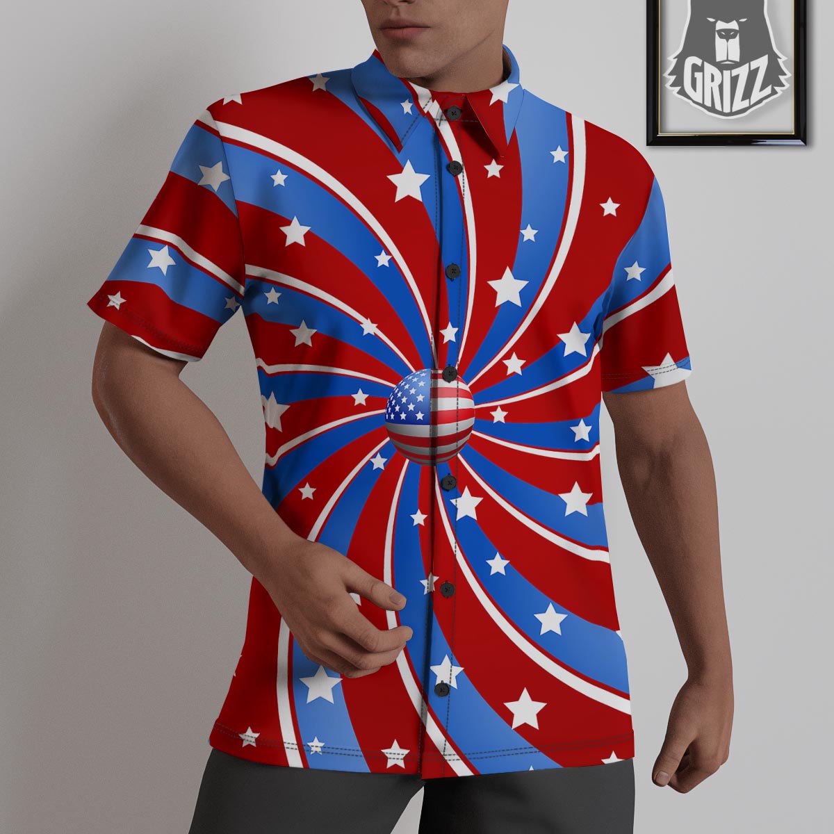 Patriotic Star Swirl American Print Untucked Shirts-grizzshop