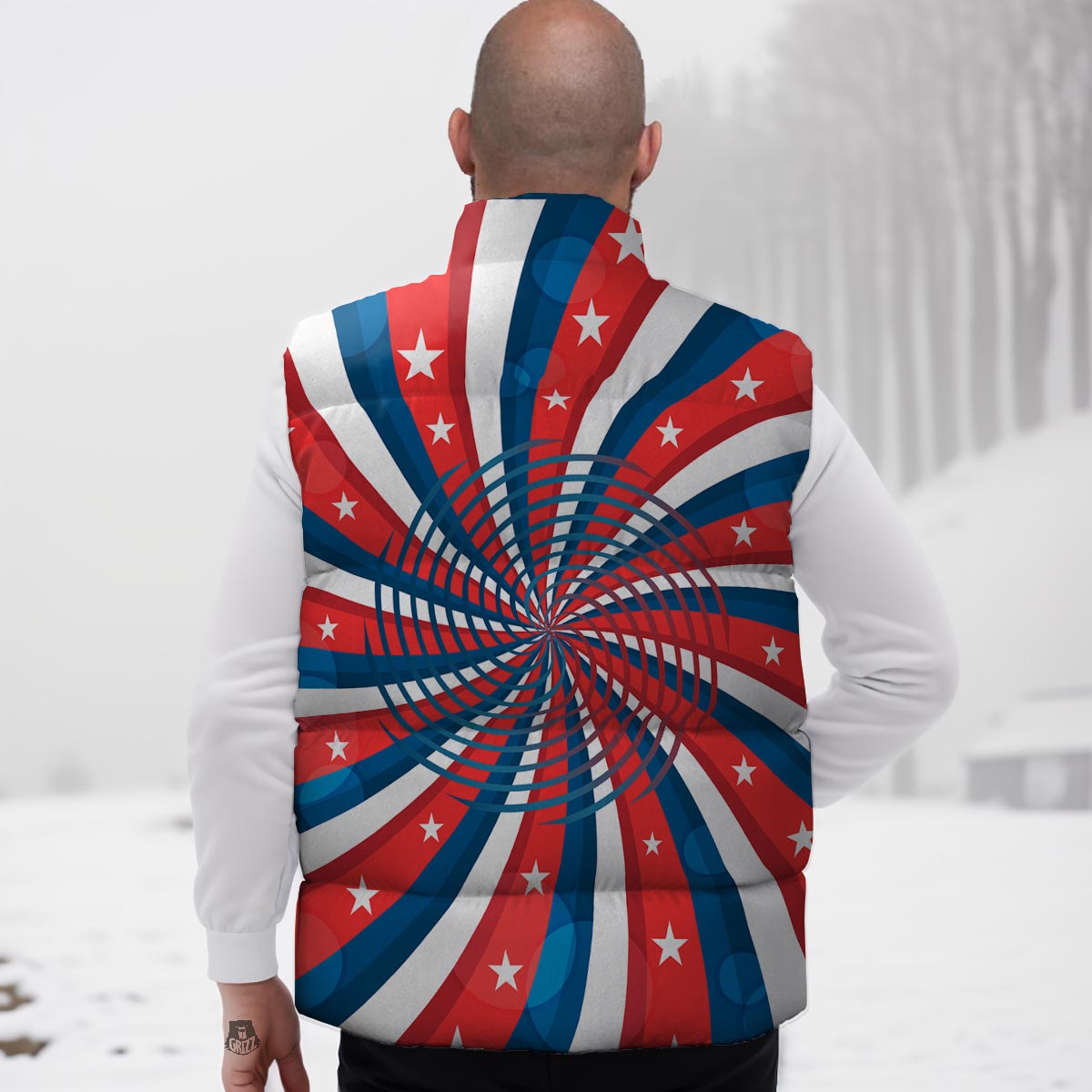 Patriotic Swirly American Print Down Vest